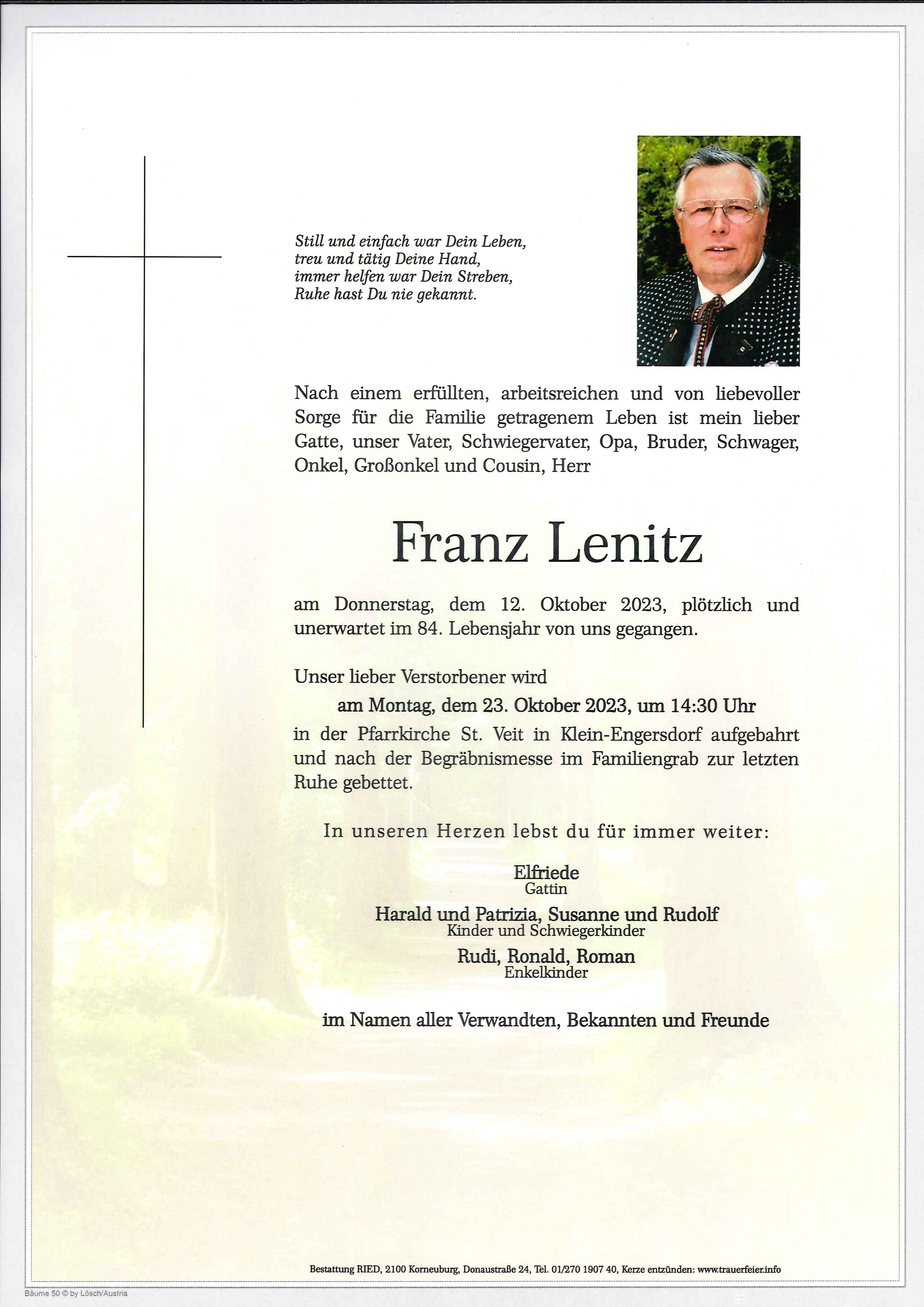 Traueranzeige von Franz Lenitz