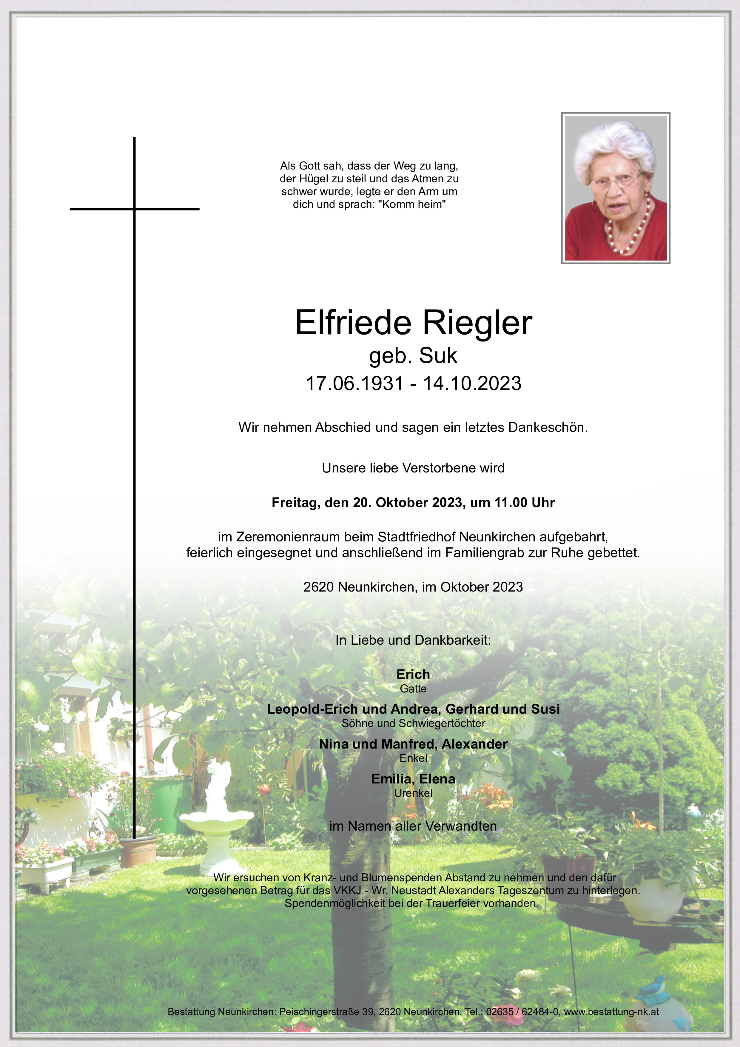 Traueranzeige von Elfriede Riegler