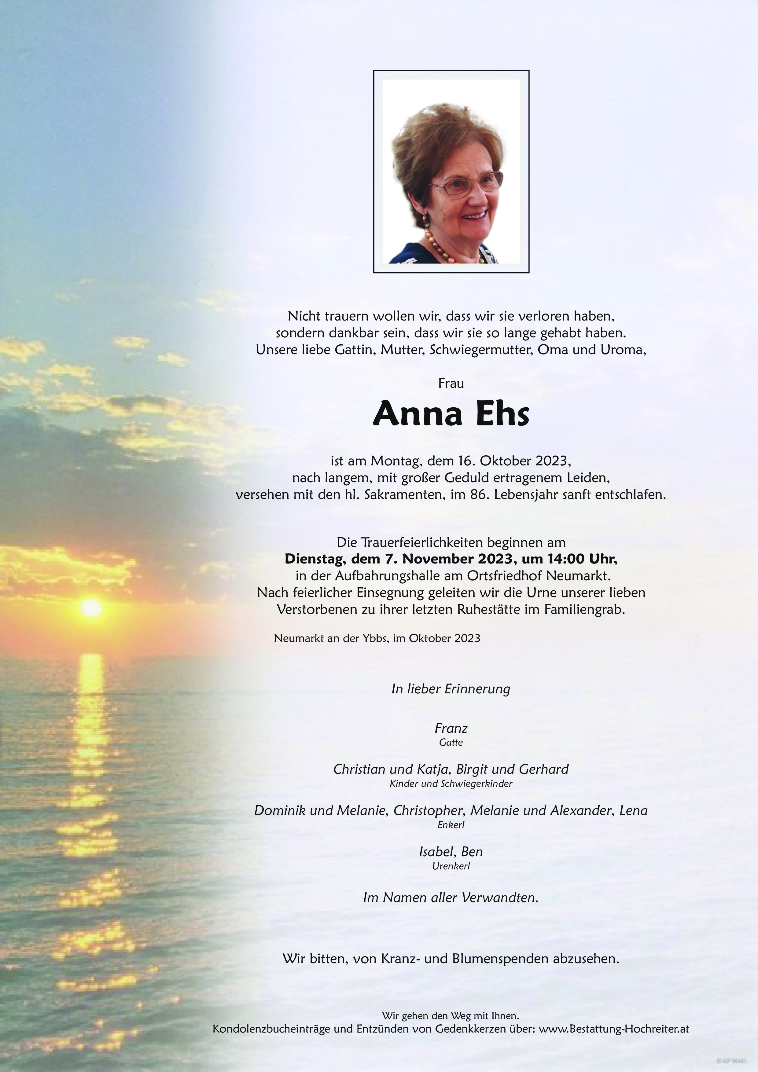 Traueranzeige von Anna Ehs