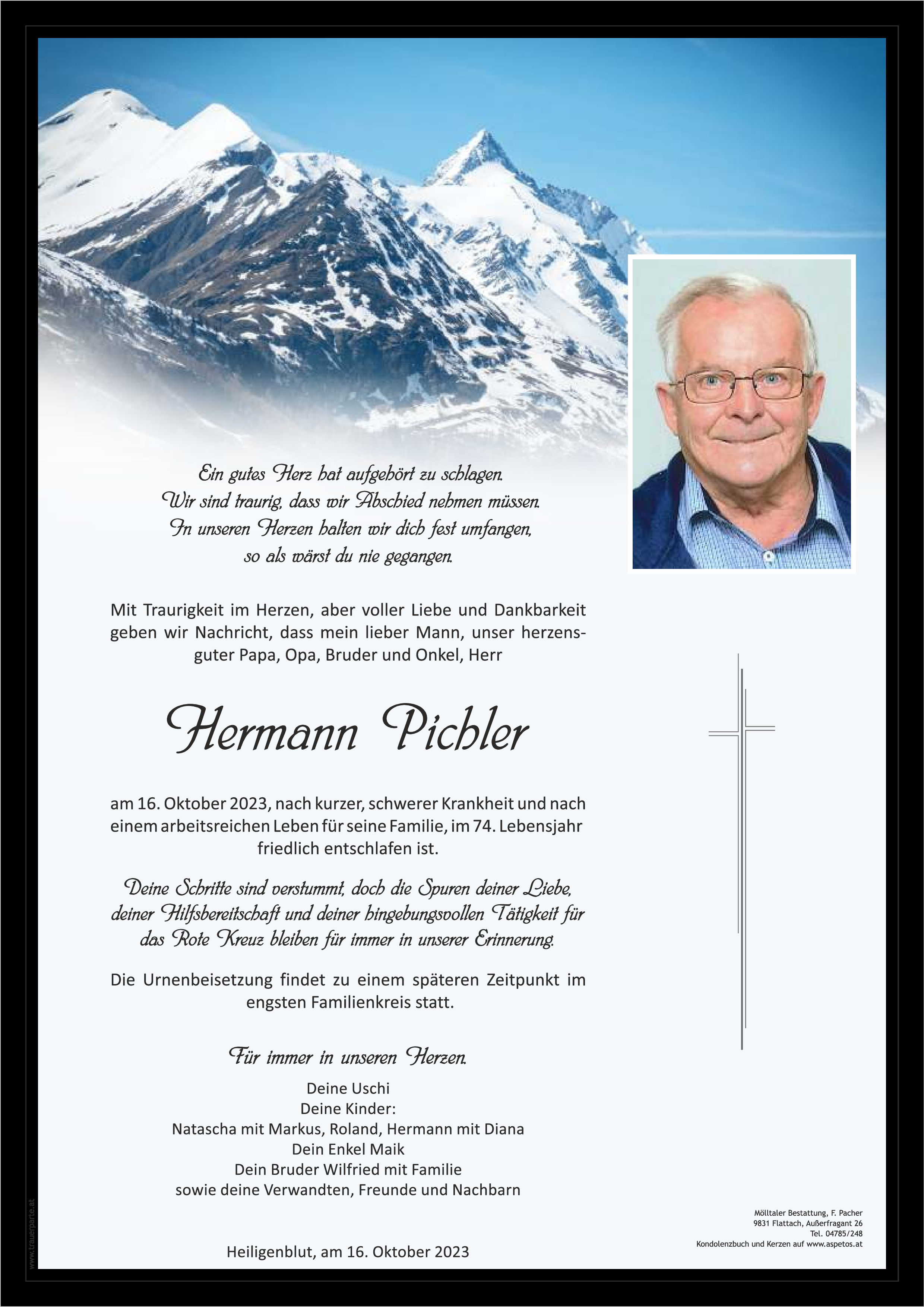 Traueranzeige von Hermann Pichler