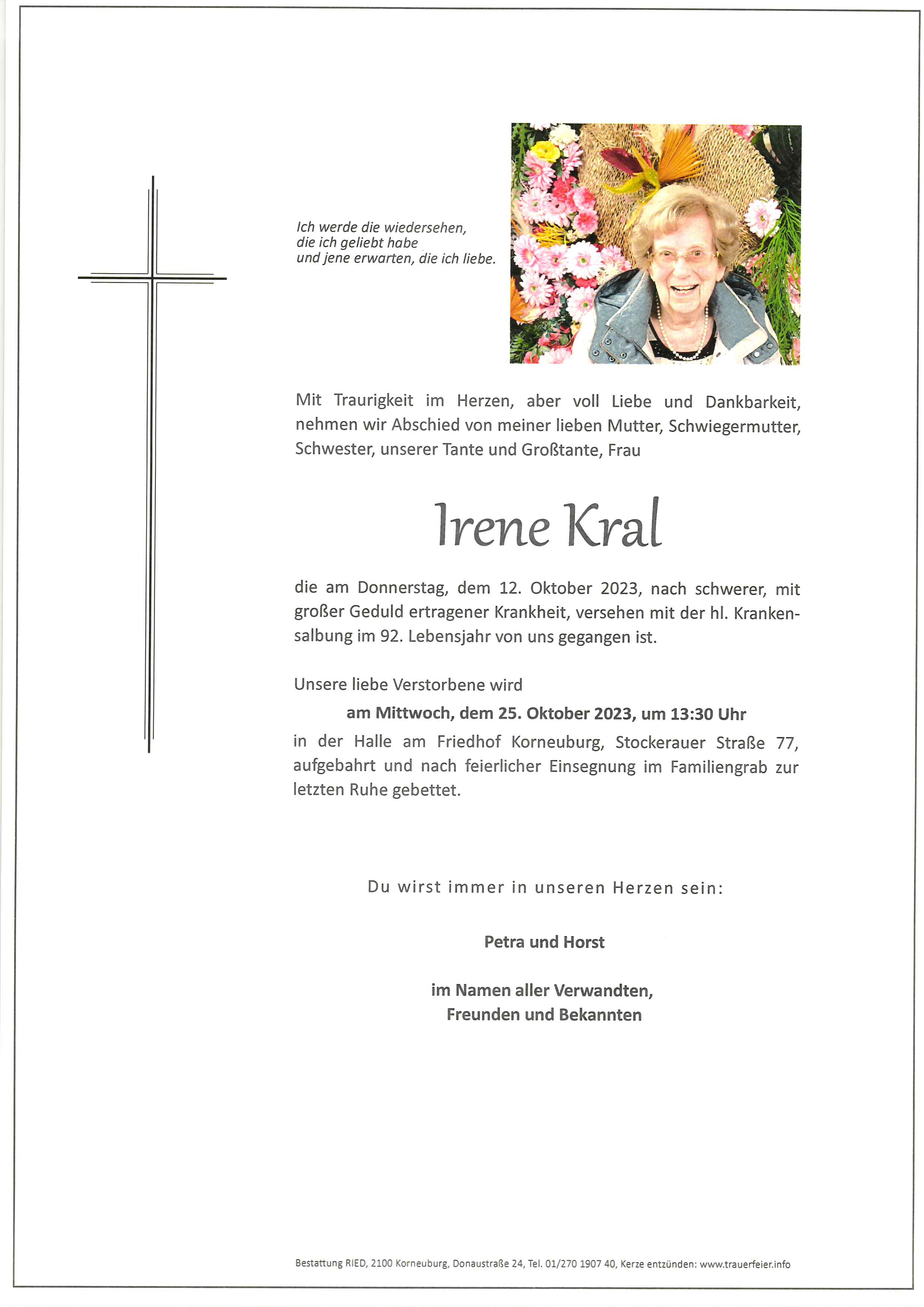 Traueranzeige von Irene Kral