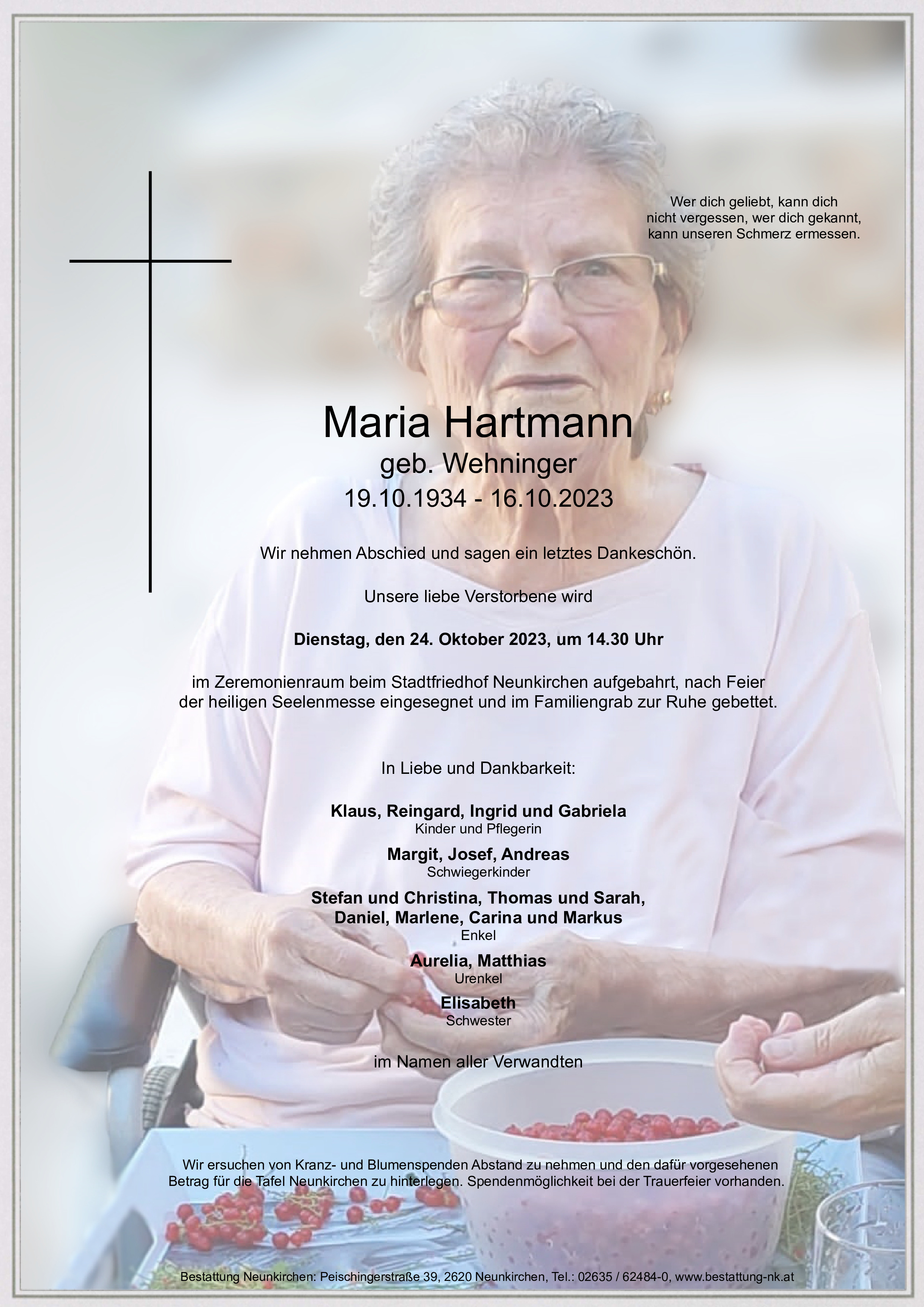 Traueranzeige von Maria Hartmann