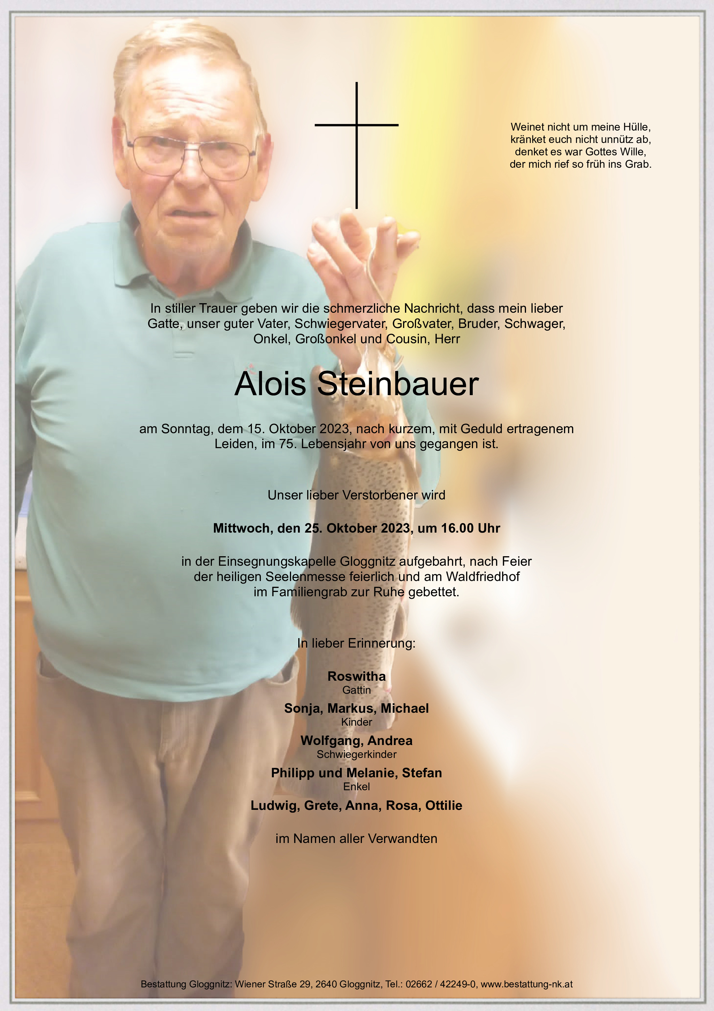 Traueranzeige von Alois Steinbauer