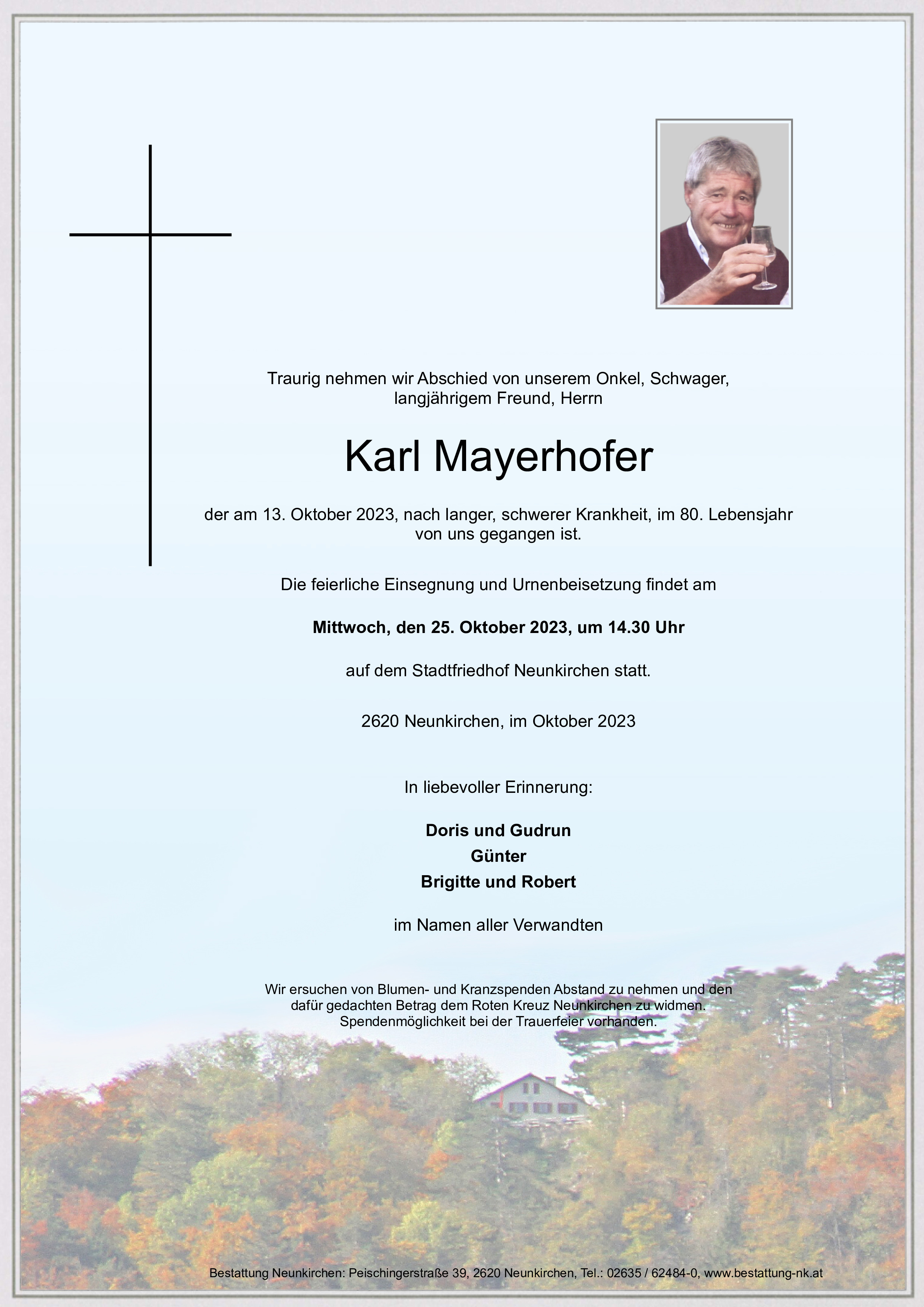 Traueranzeige von Karl Mayerhofer