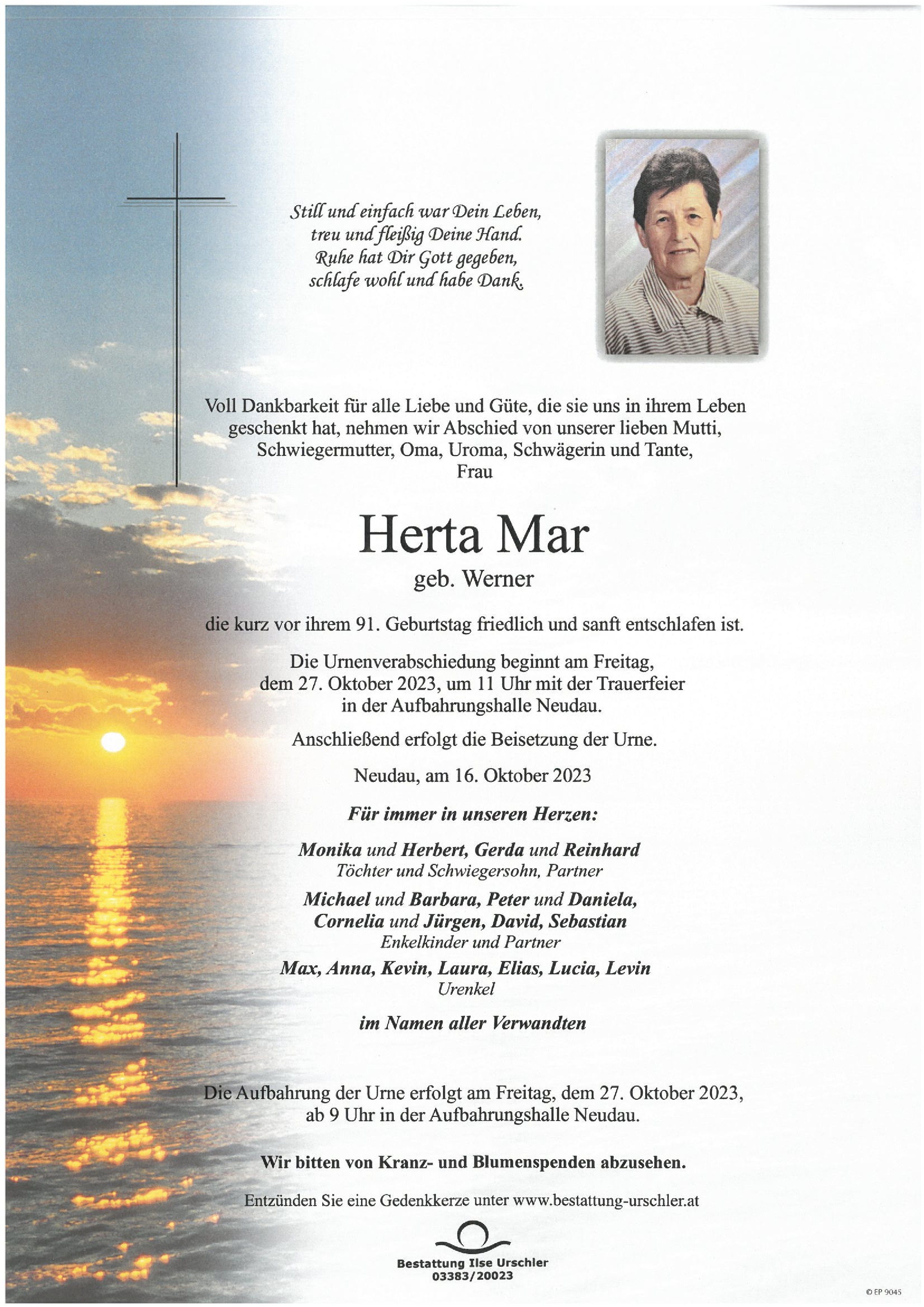 Traueranzeige von Herta Mar 