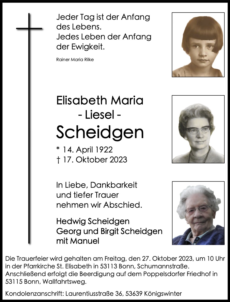 Traueranzeige von Elisabeth Maria Scheidgen