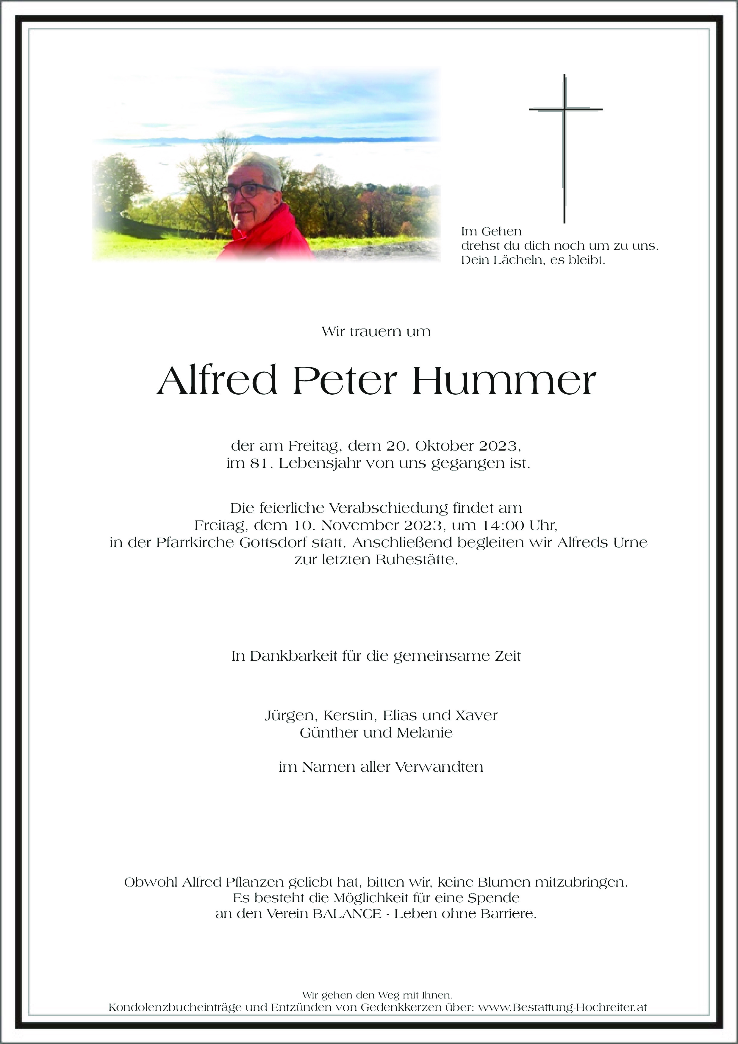 Traueranzeige von Alfred Peter Hummer