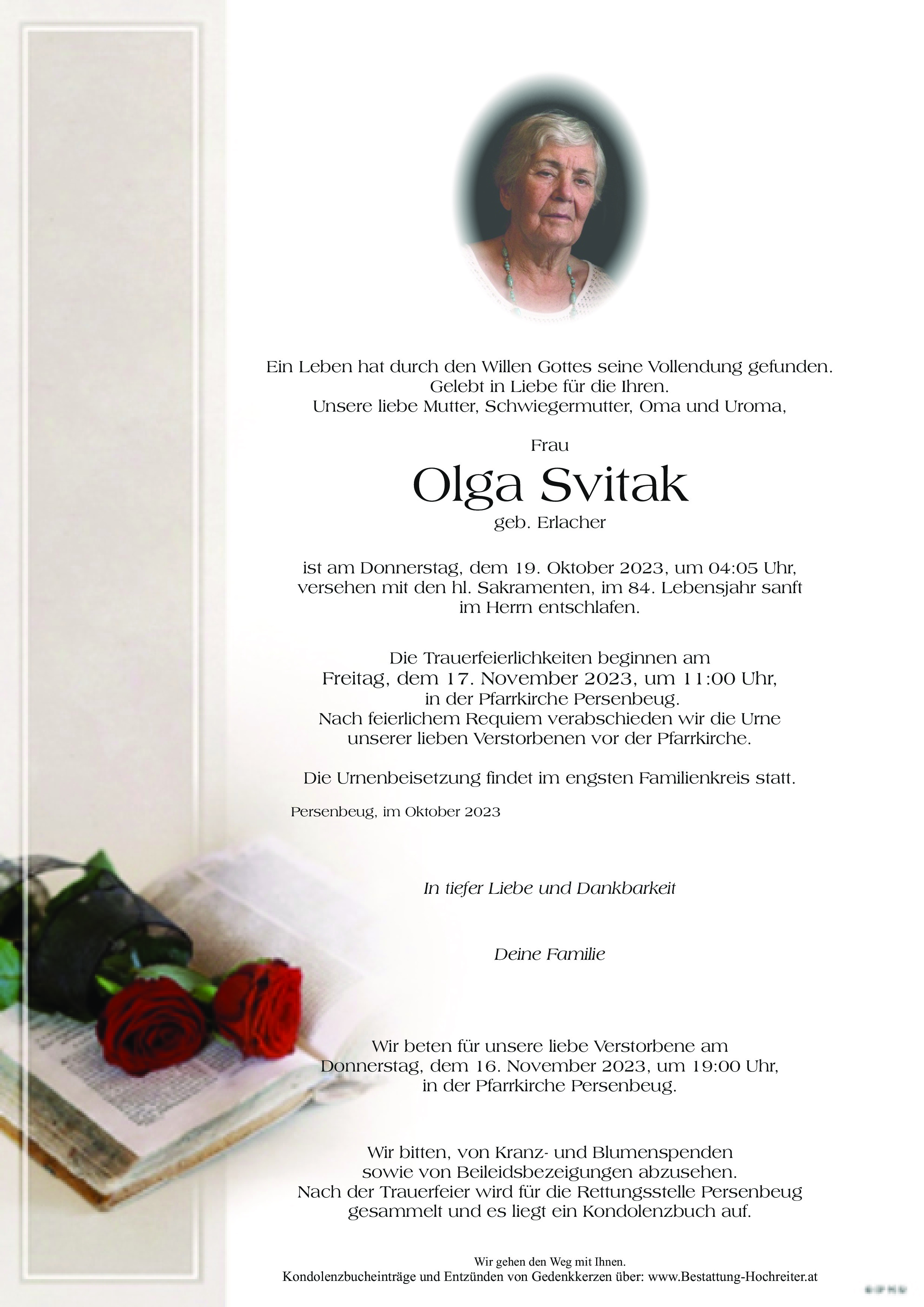 Traueranzeige von Olga Svitak