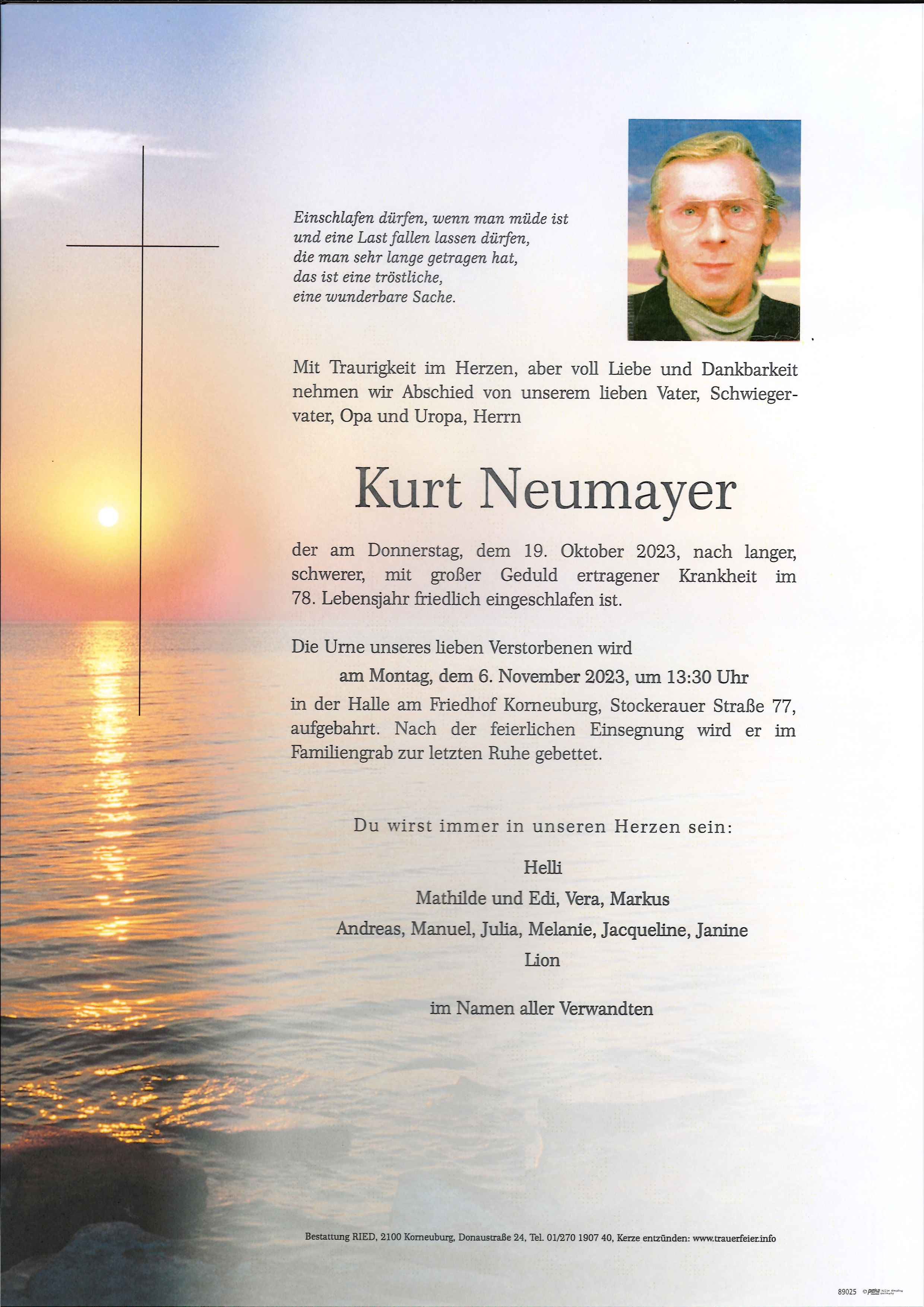 Traueranzeige von Kurt Neumayer