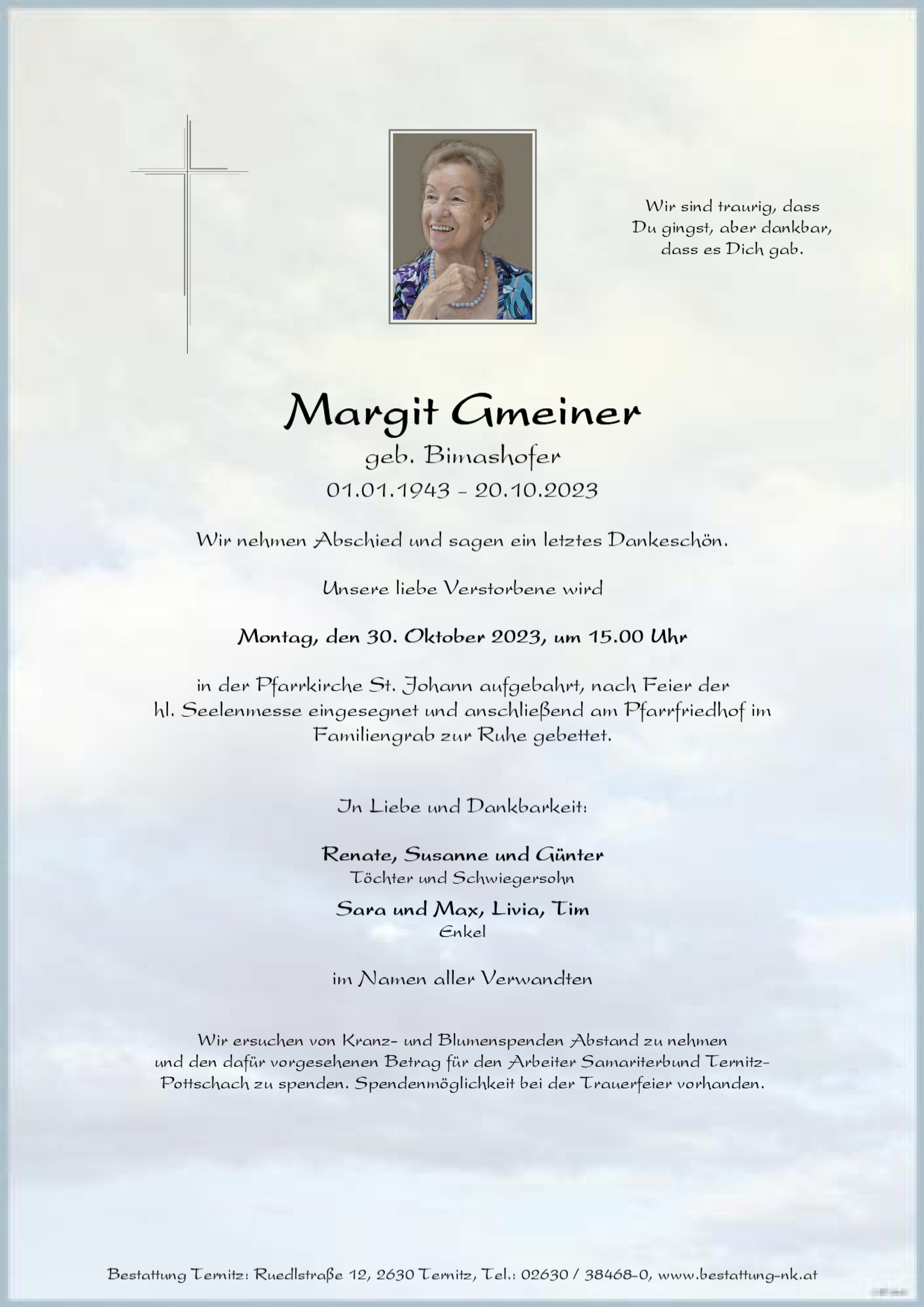 Traueranzeige von Margit Gmeiner