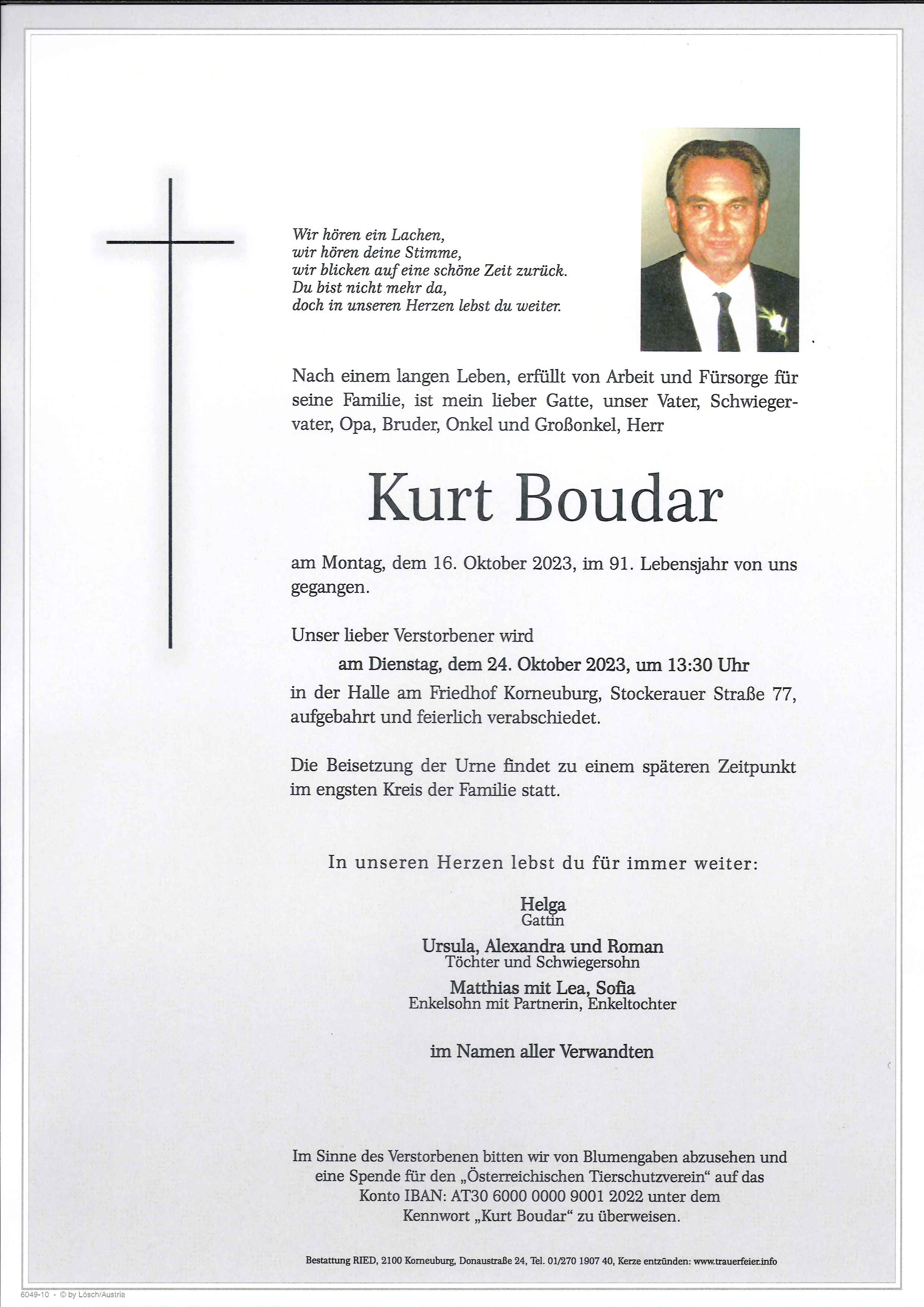 Traueranzeige von Kurt Boudar