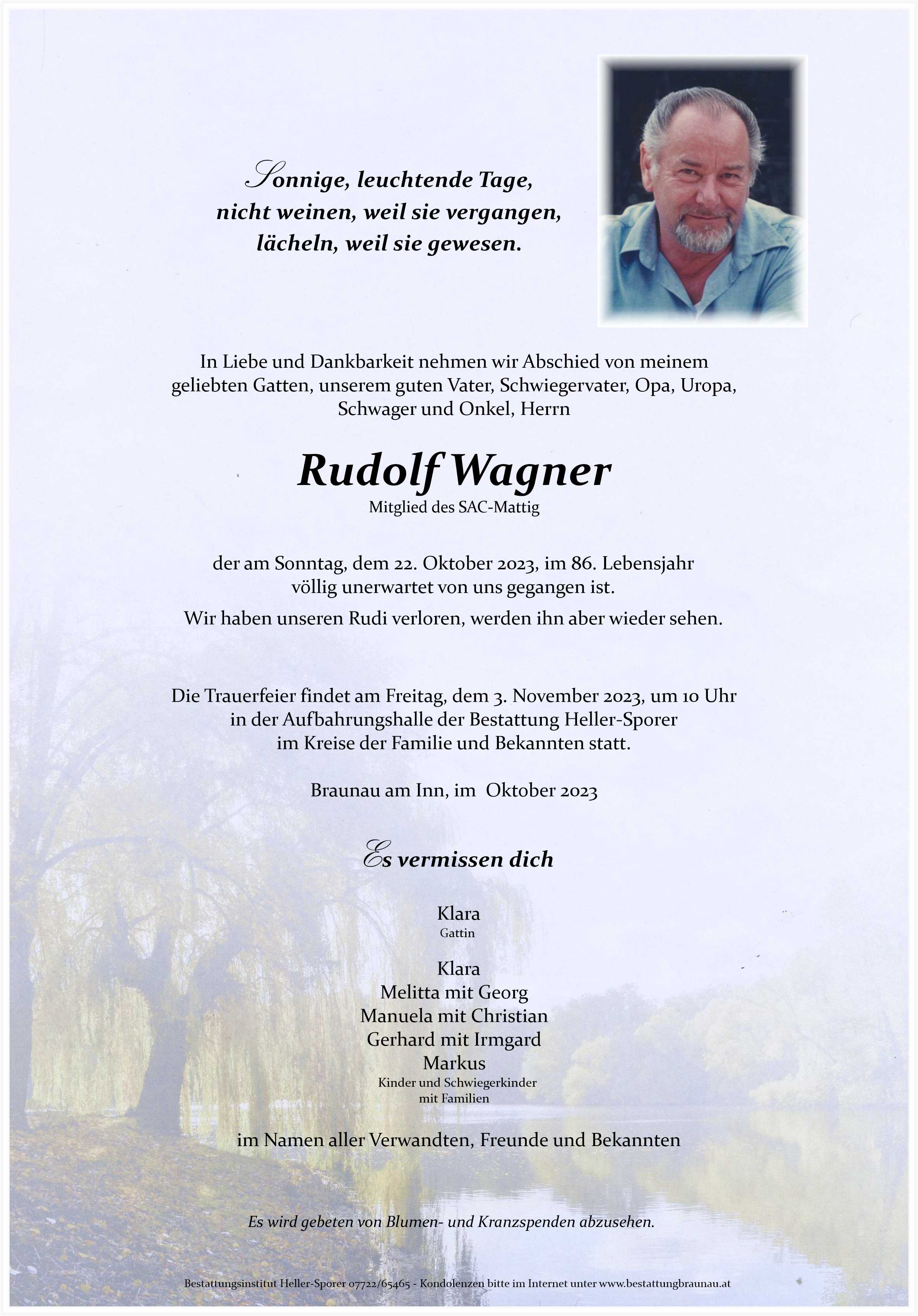 Traueranzeige von Rudolf Wagner