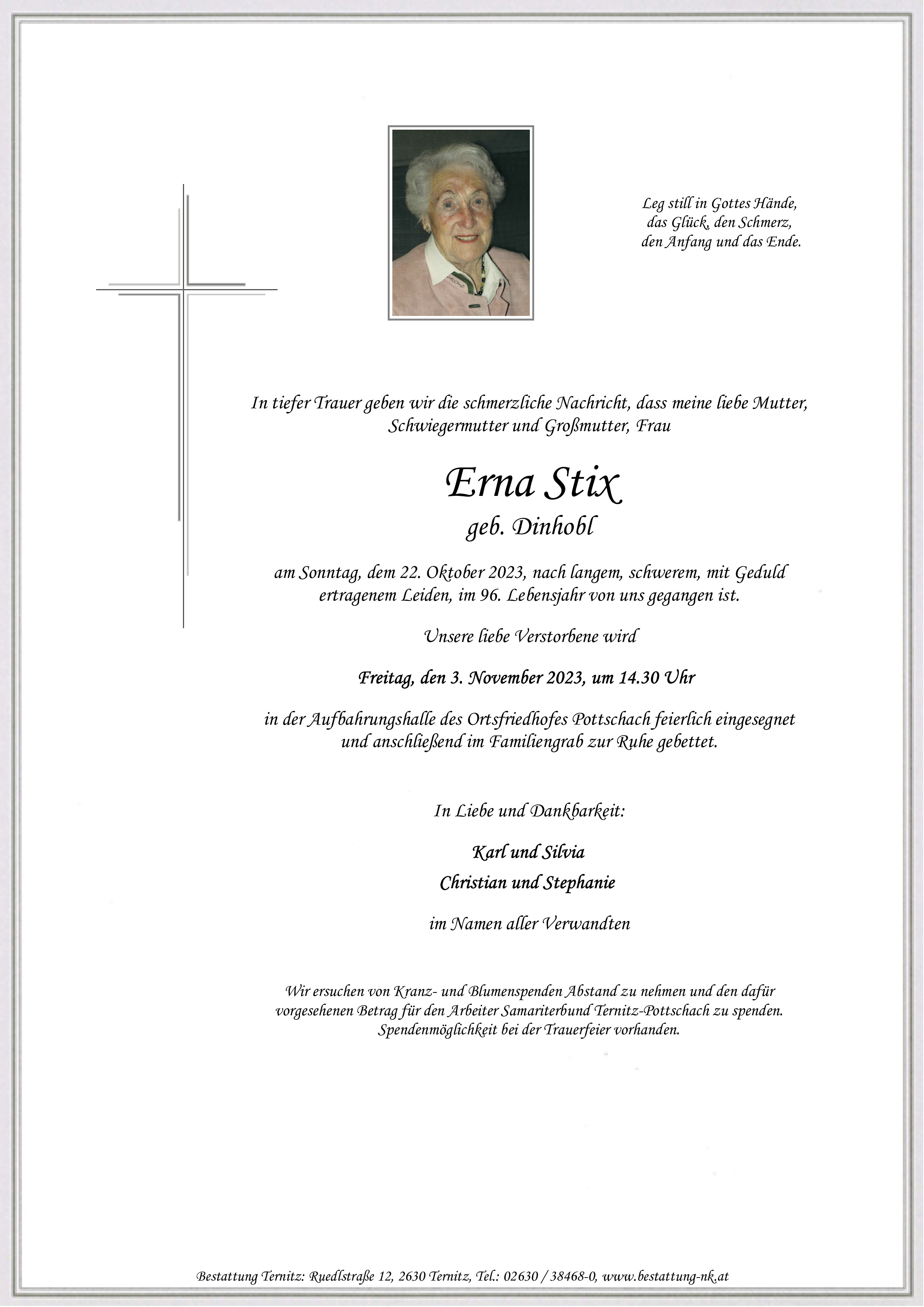 Traueranzeige von Erna Stix
