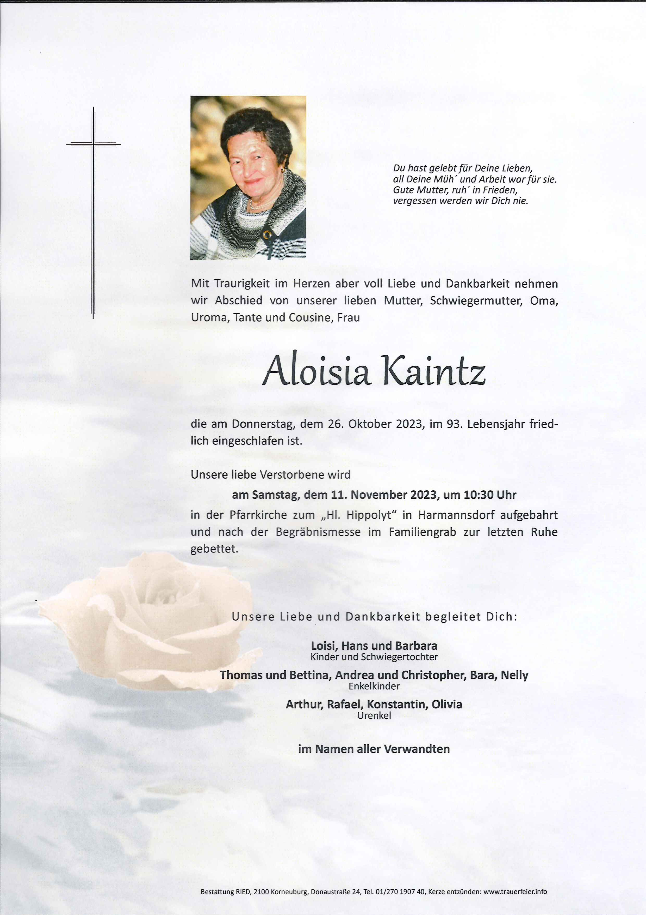 Traueranzeige von Aloisia  Kaintz