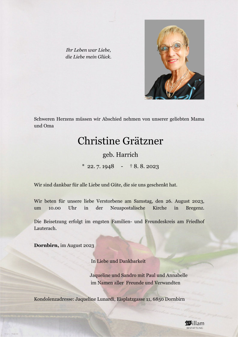 Traueranzeige von Christine Grätzner