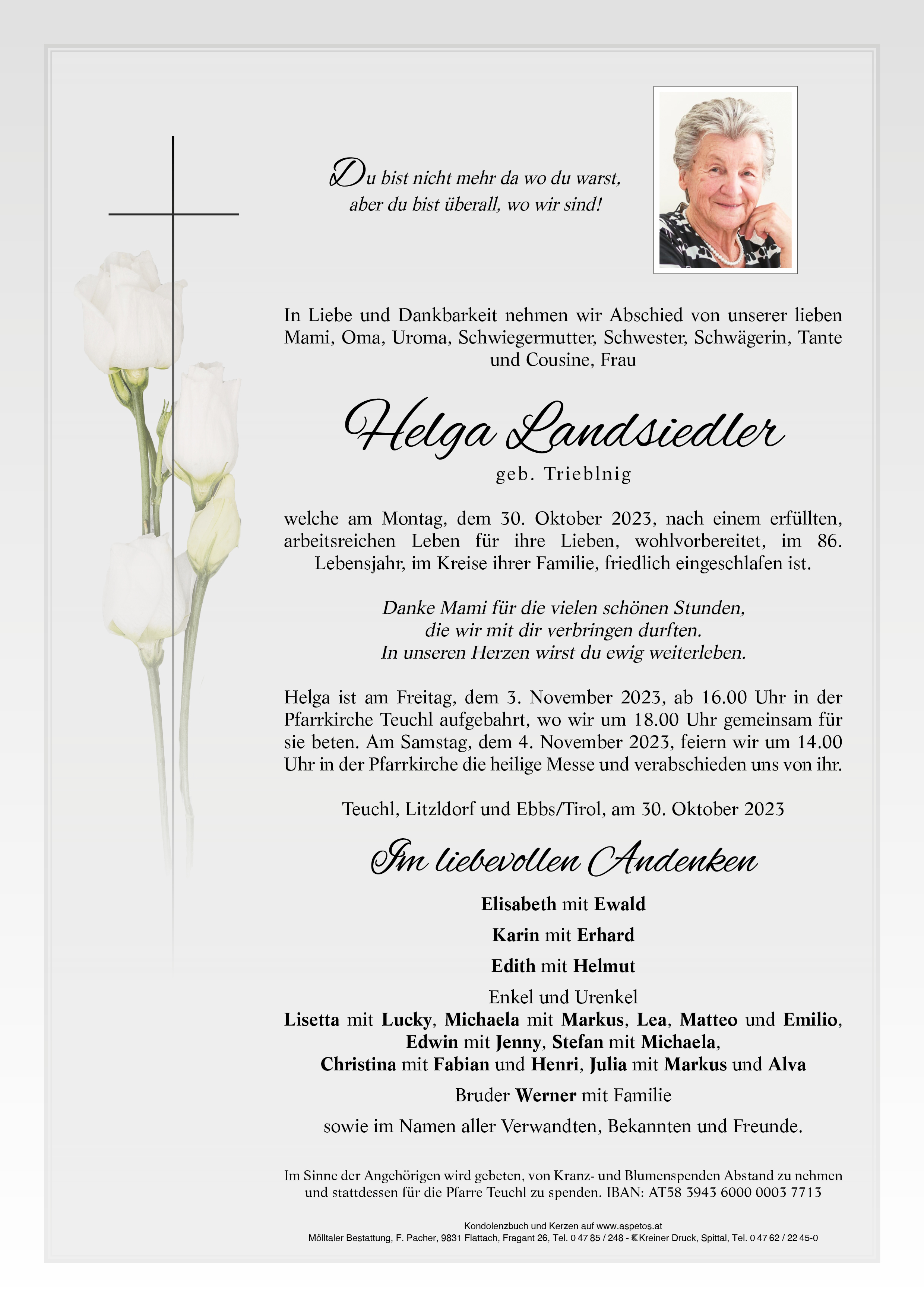Traueranzeige von Helga Landsiedler