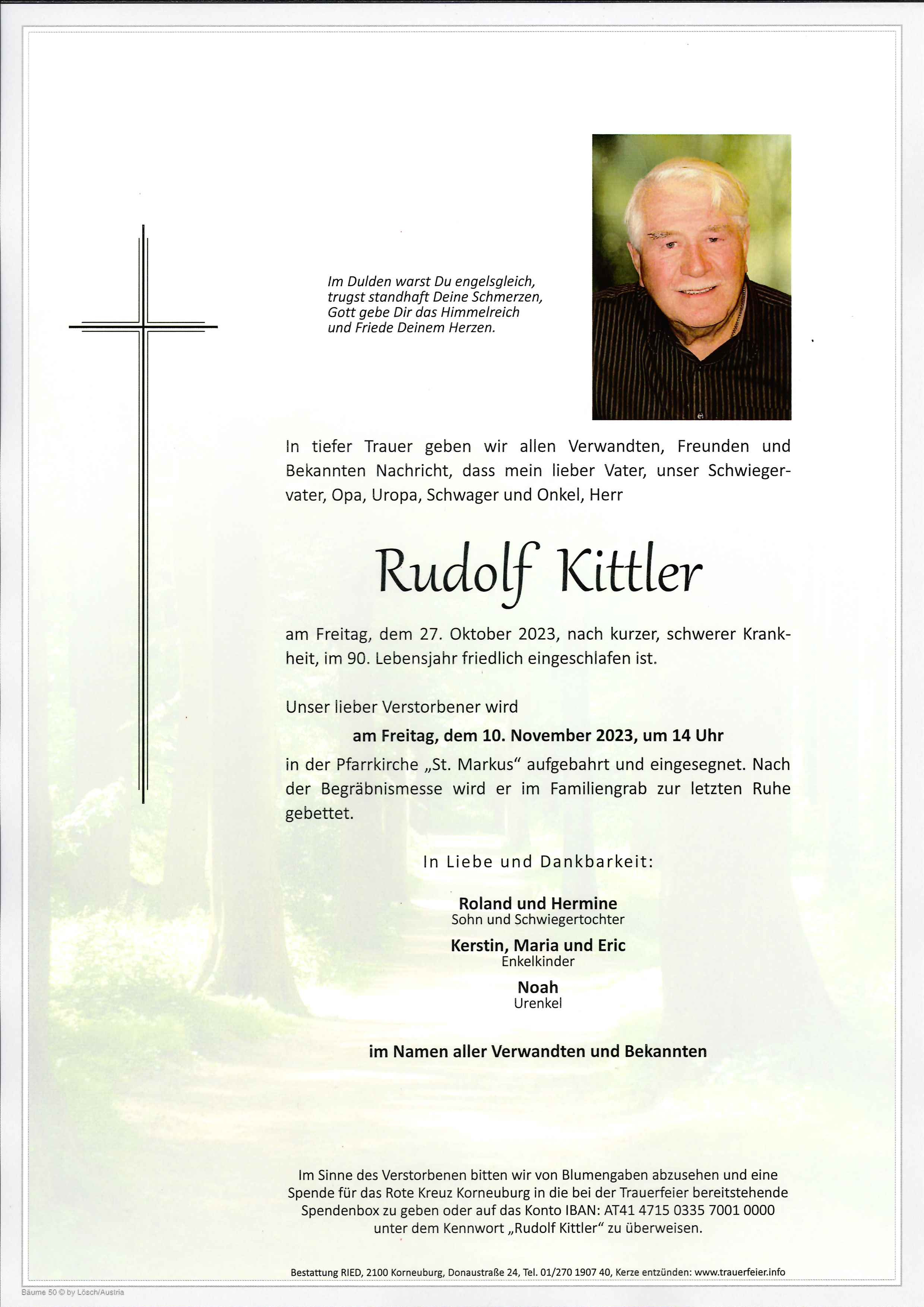 Traueranzeige von Rudolf  Kittler