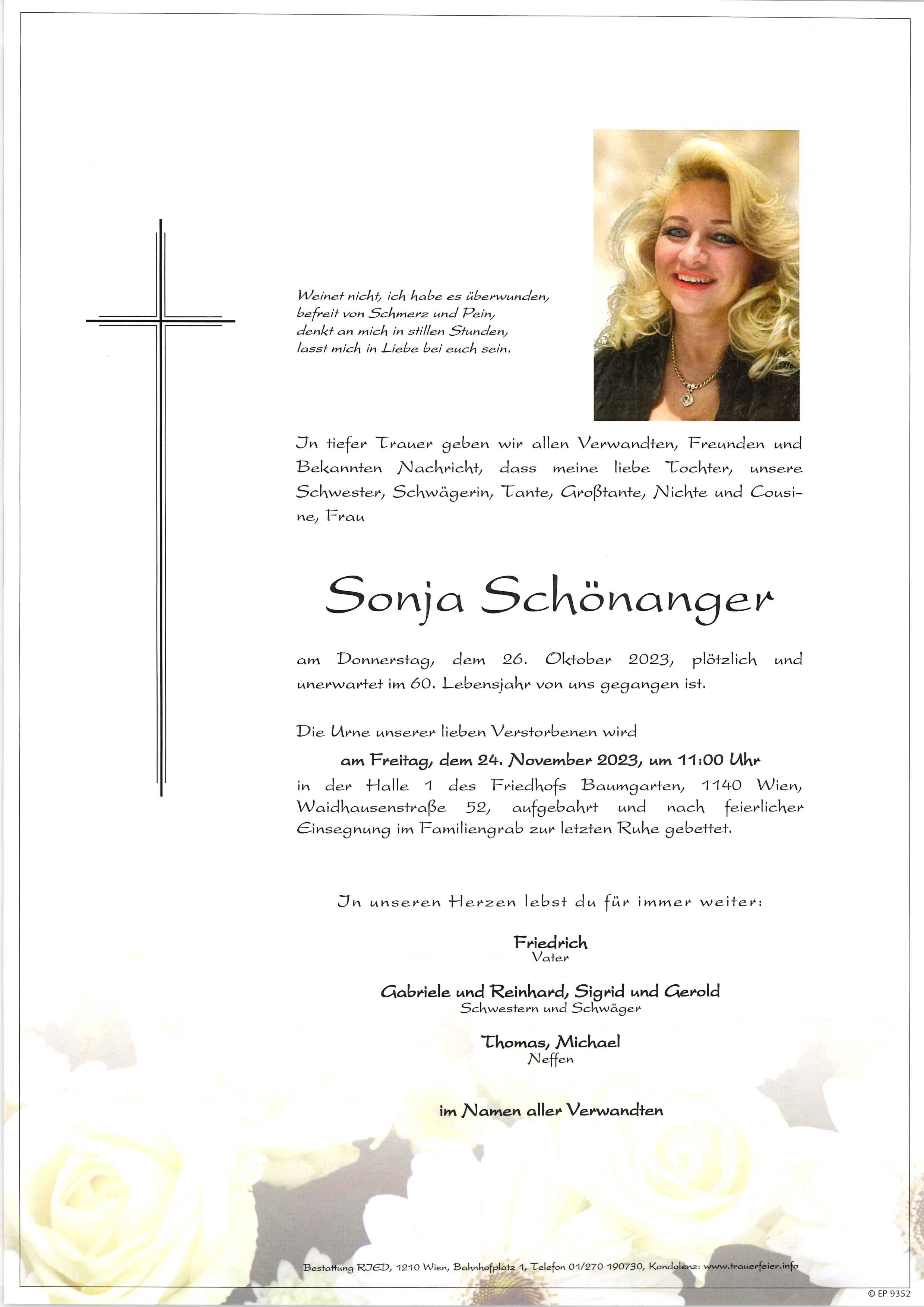 Traueranzeige von Sonja Schönanger