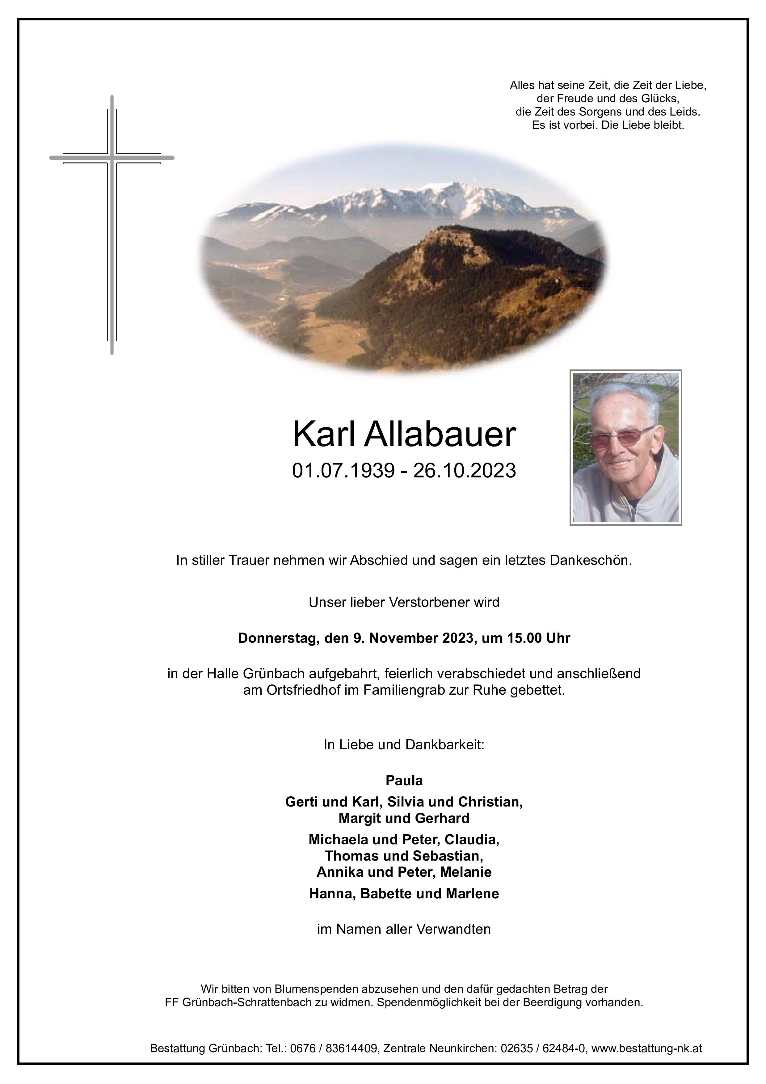Traueranzeige von Karl Allabauer