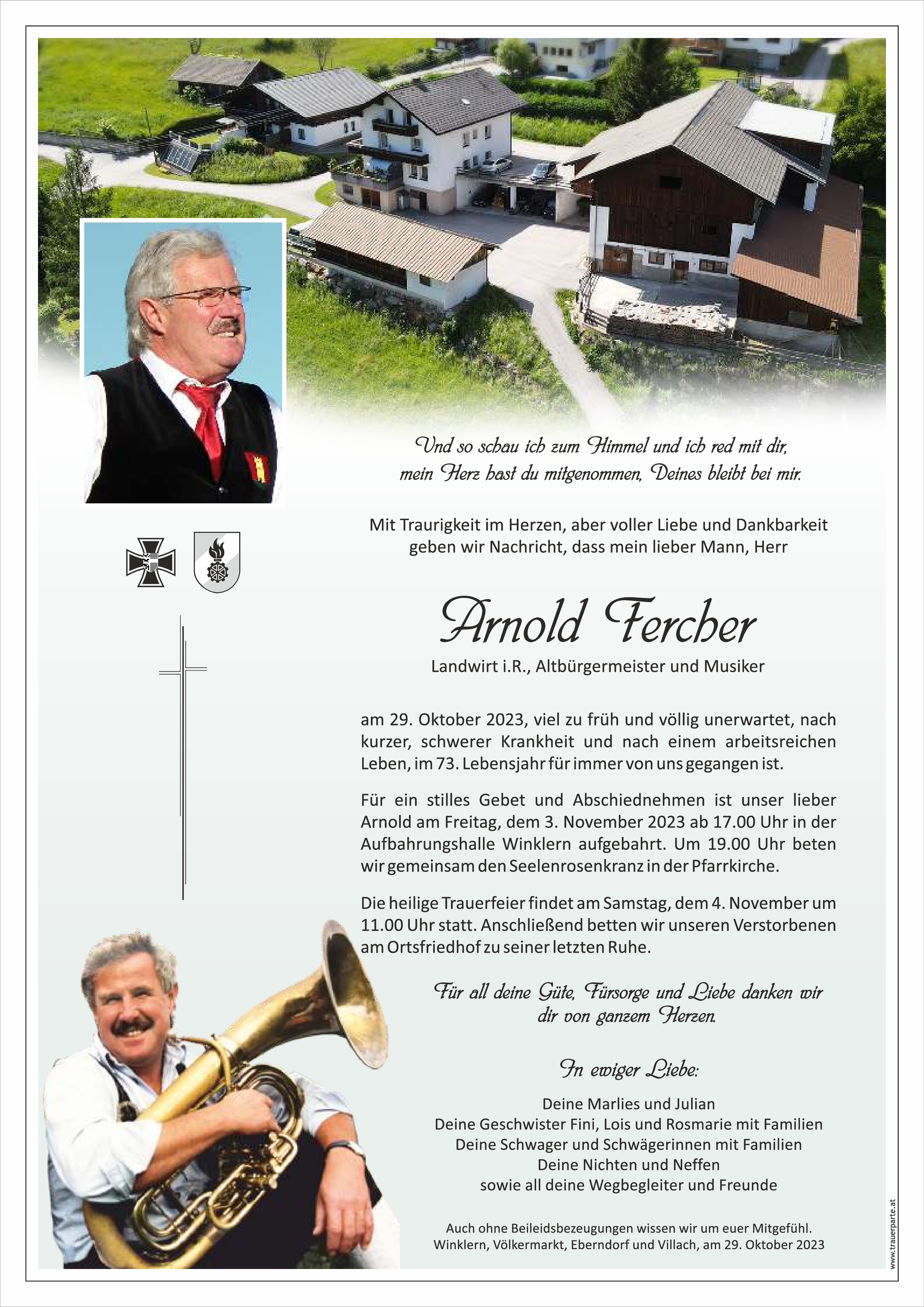 Traueranzeige von Arnold Fercher