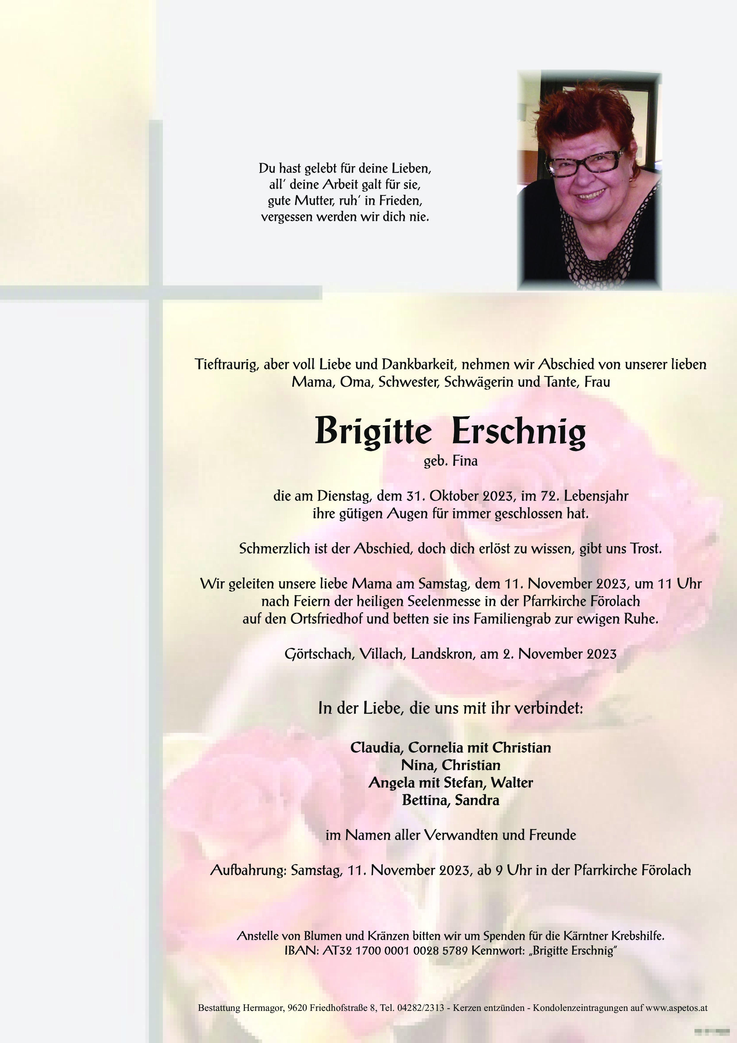 Traueranzeige von Brigitte Erschnig