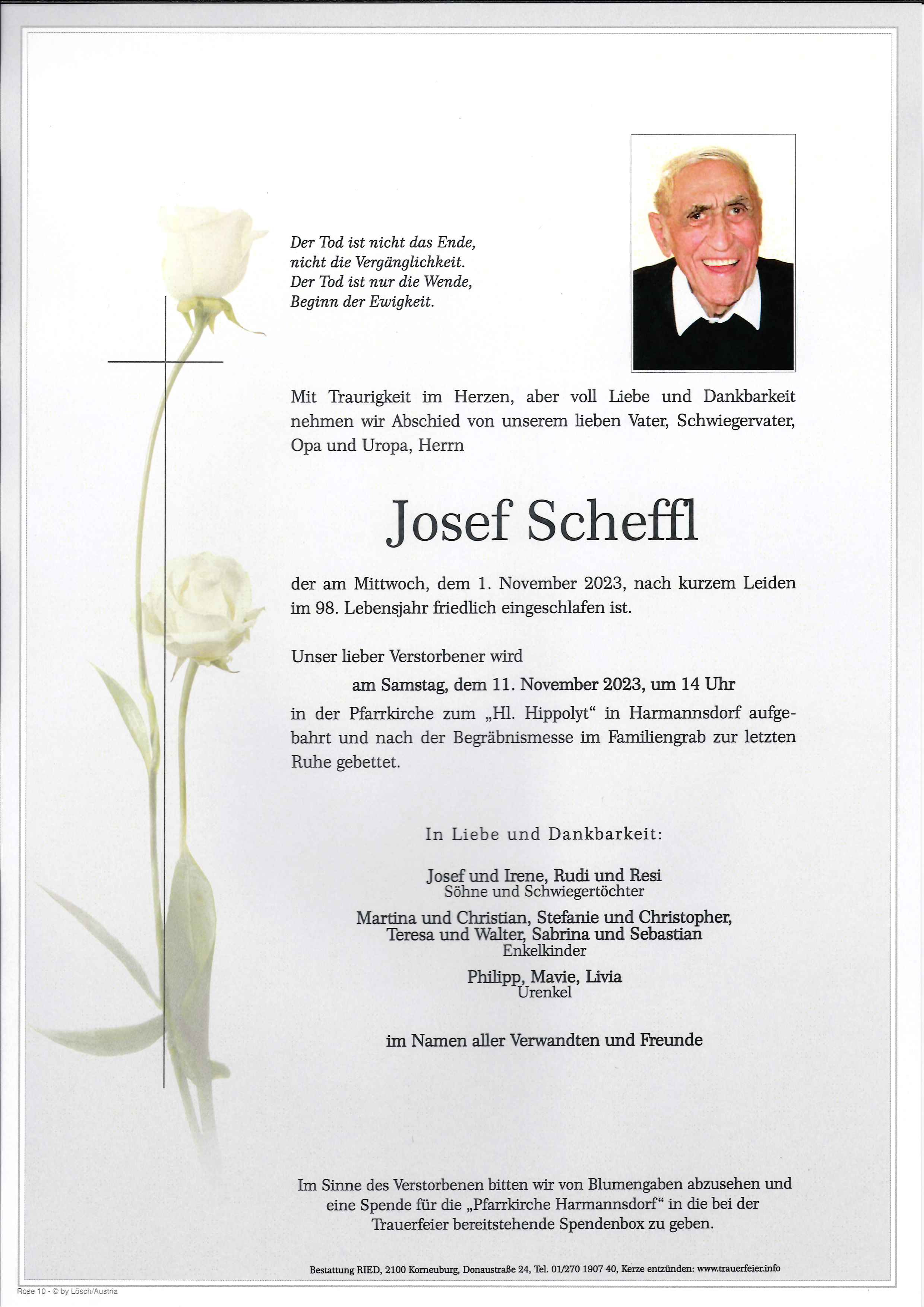 Traueranzeige von Josef Scheffl