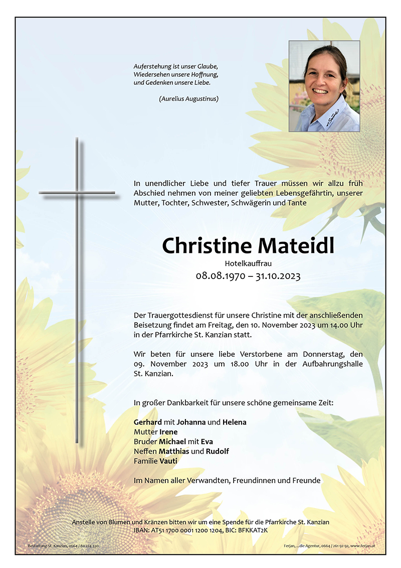 Traueranzeige von Christine Maria Mateidl