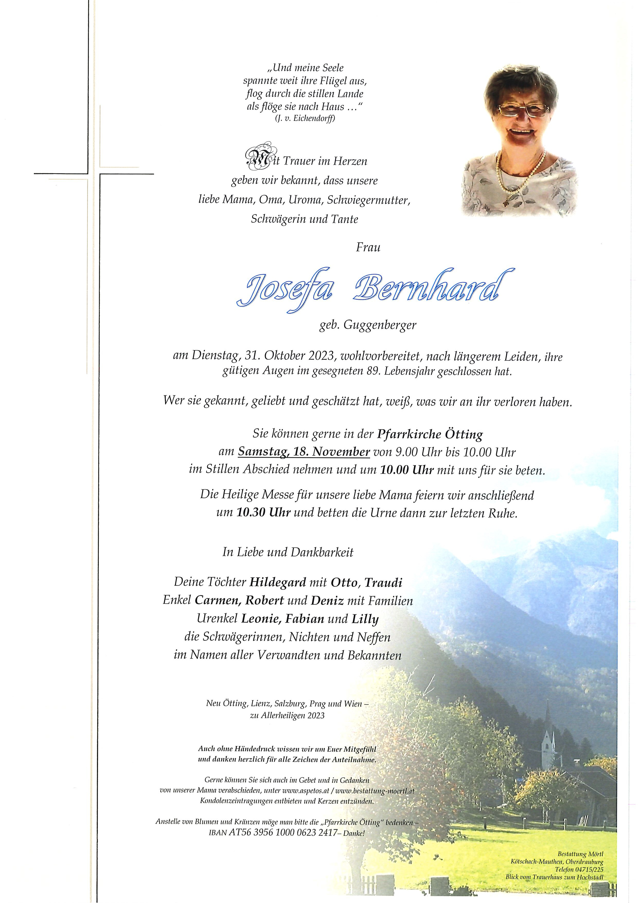 Traueranzeige von Josefa Bernhard