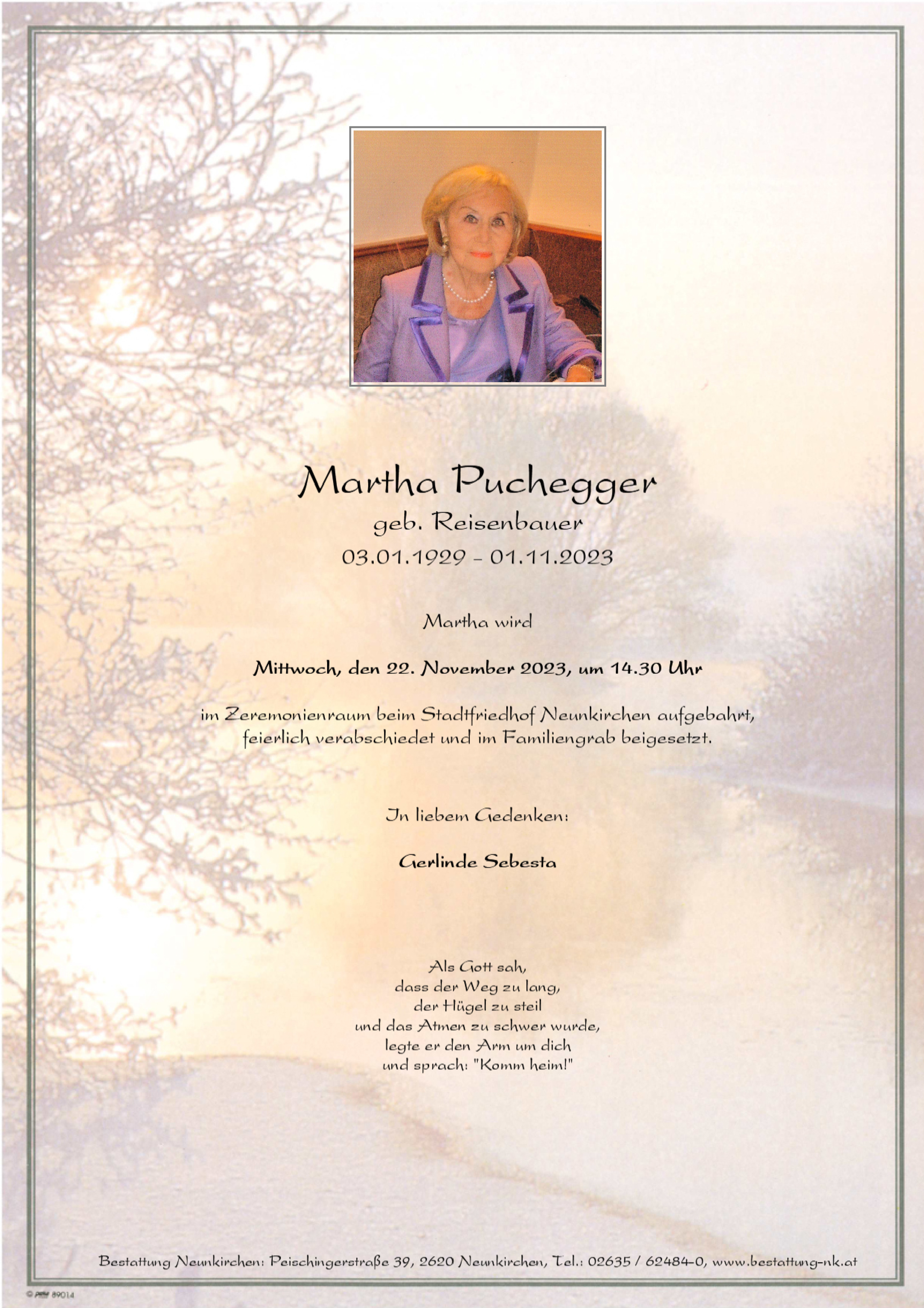 Traueranzeige von Martha Puchegger