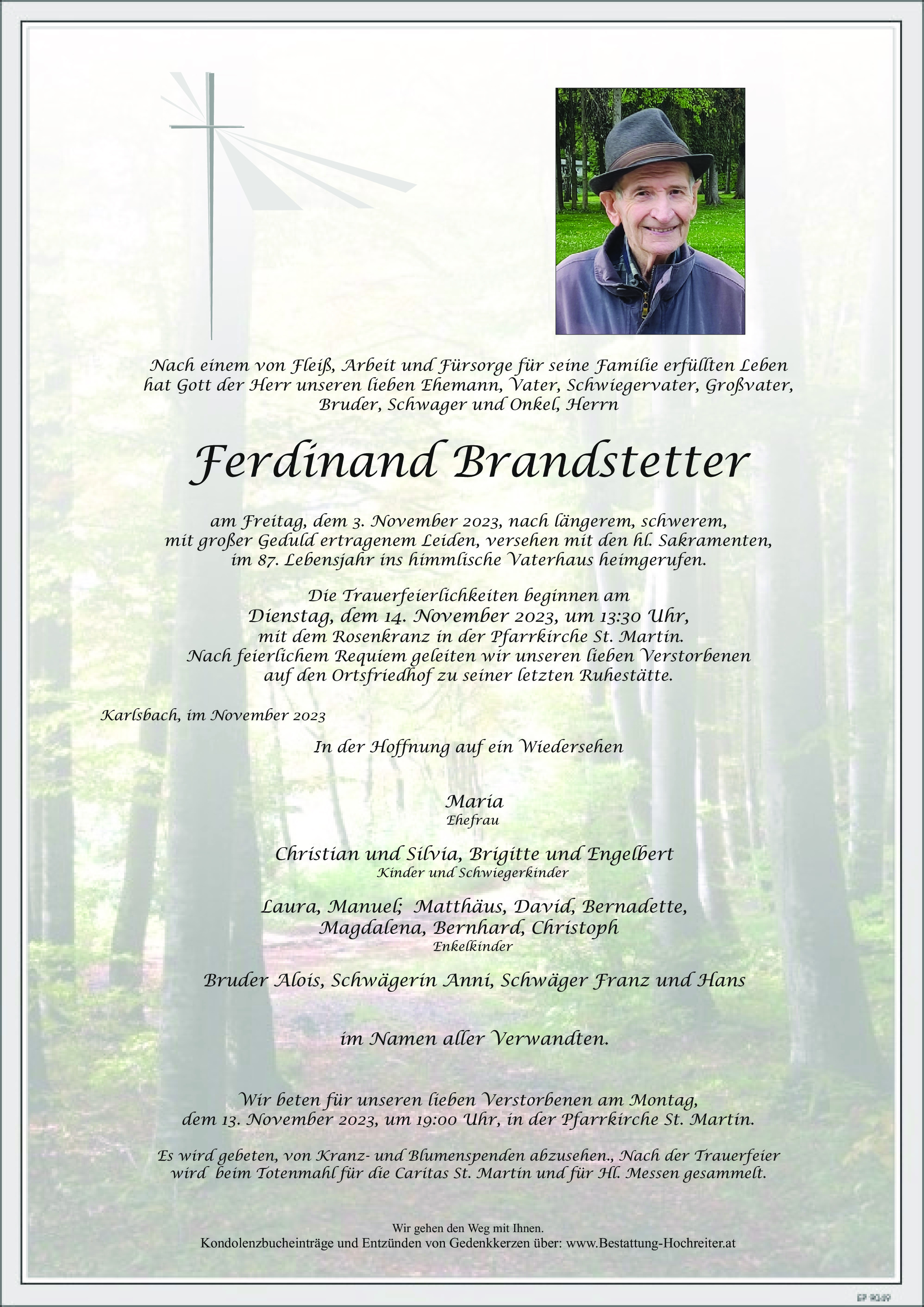 Traueranzeige von Ferdinand Brandstetter