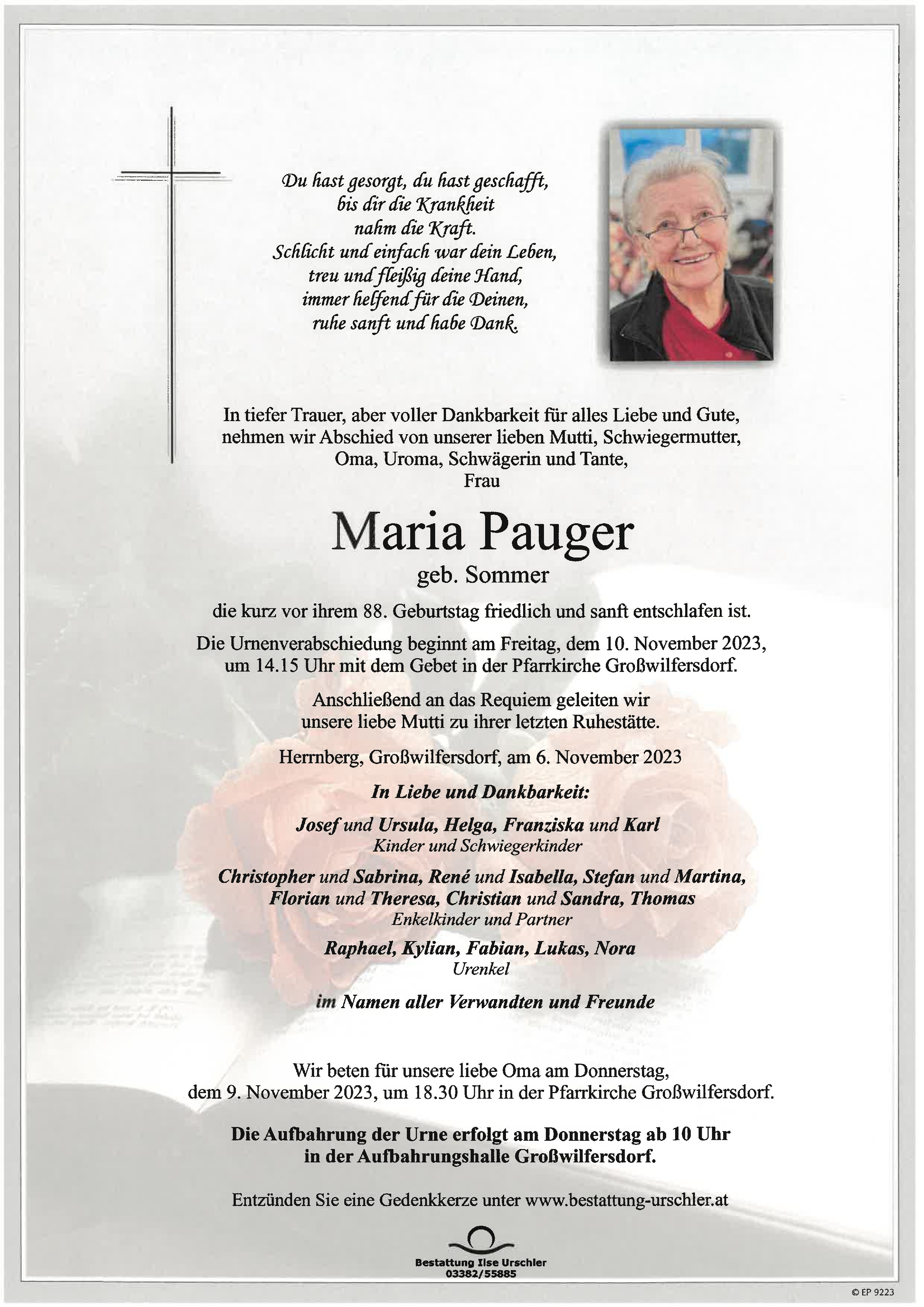 Traueranzeige von Maria Pauger