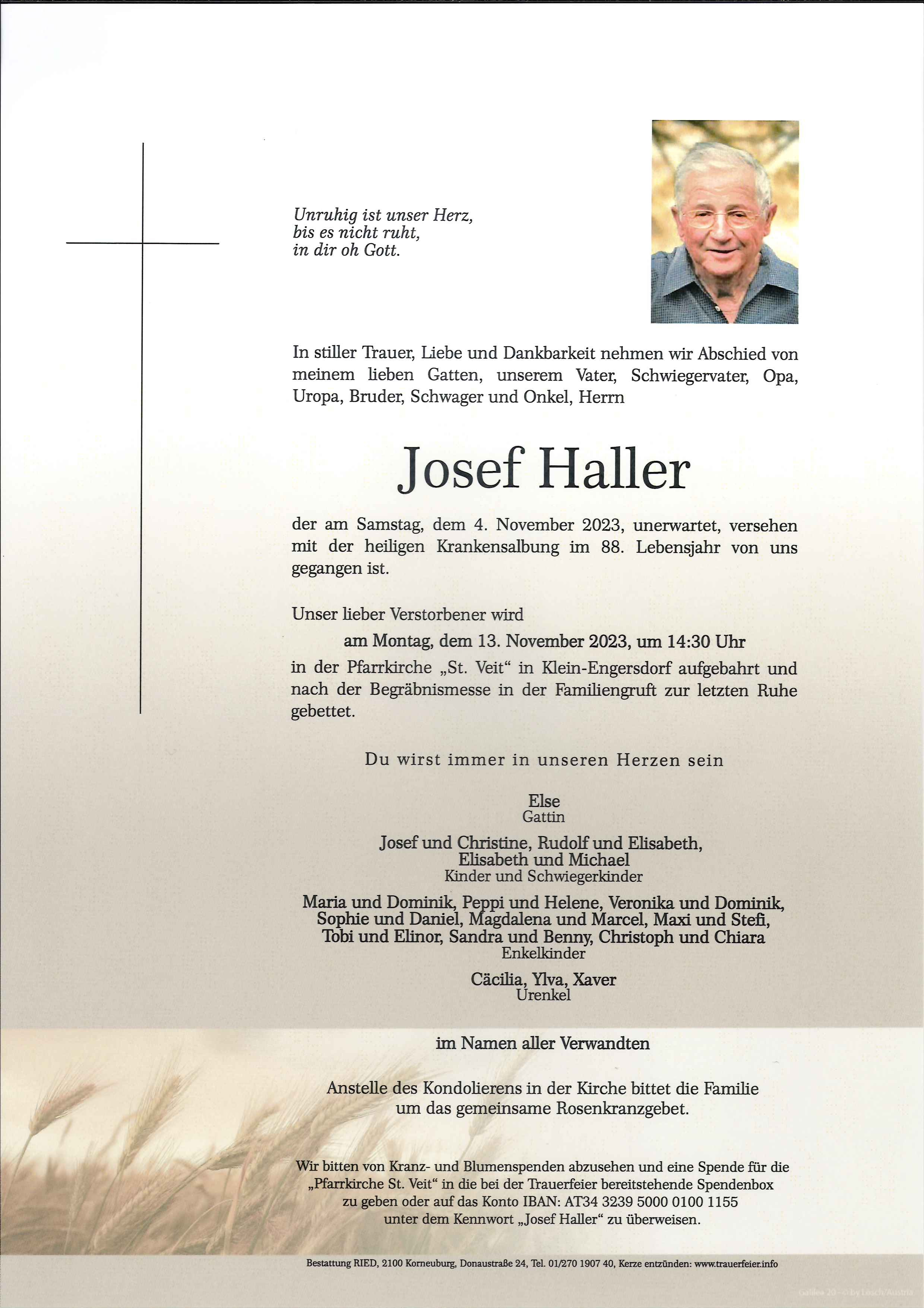 Traueranzeige von Josef Haller