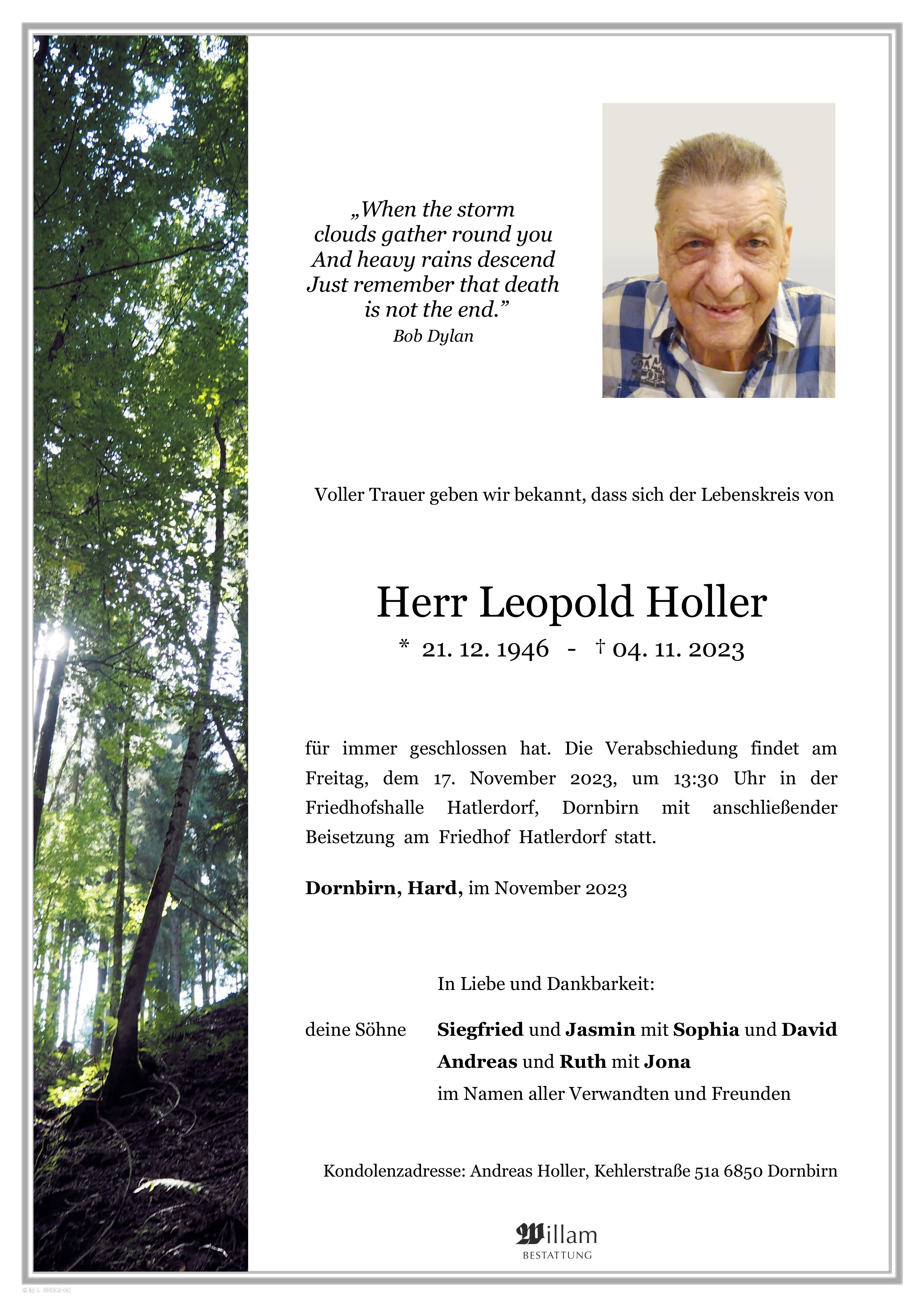 Traueranzeige von Leopold Holler