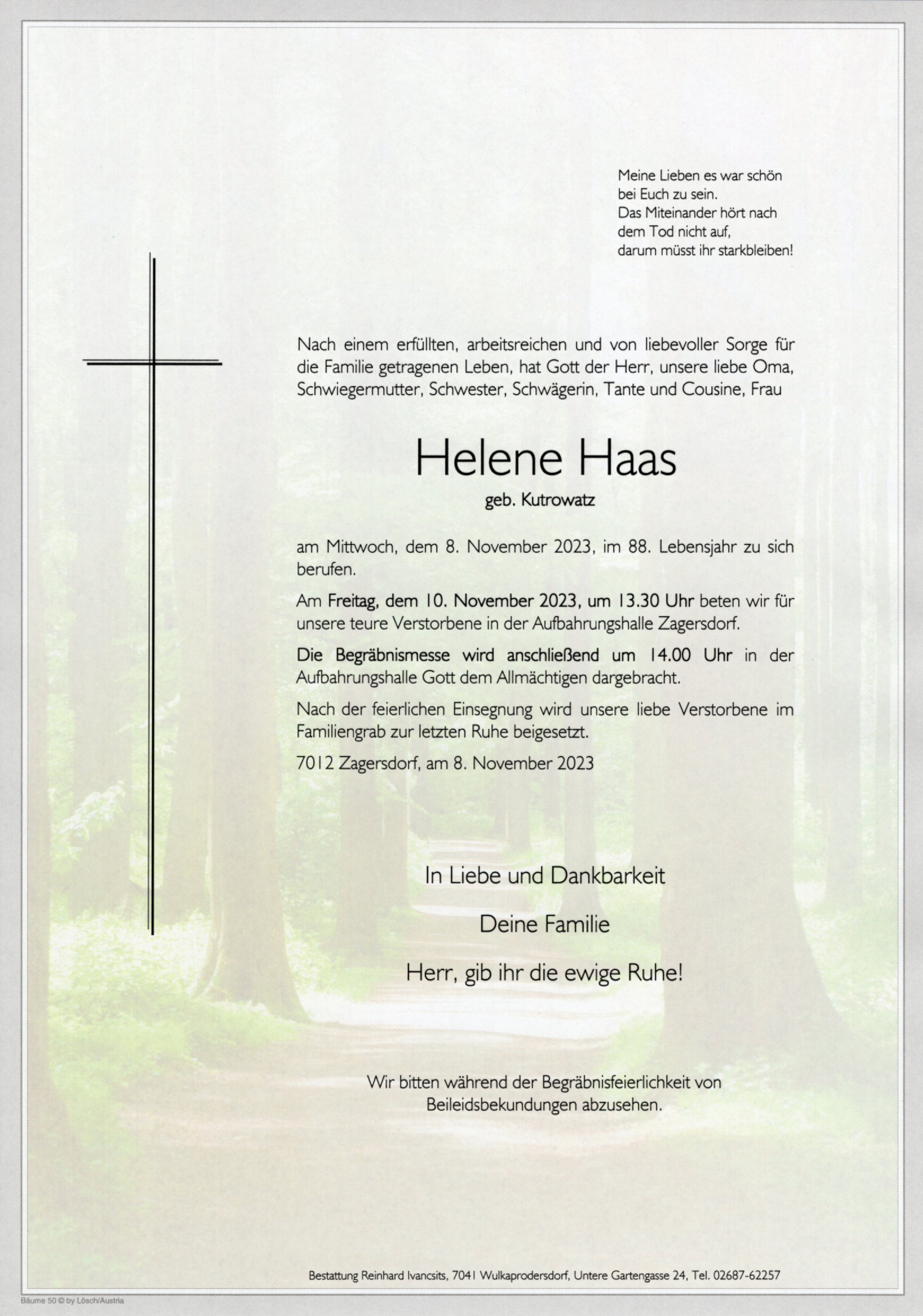 Traueranzeige von Helene Haas