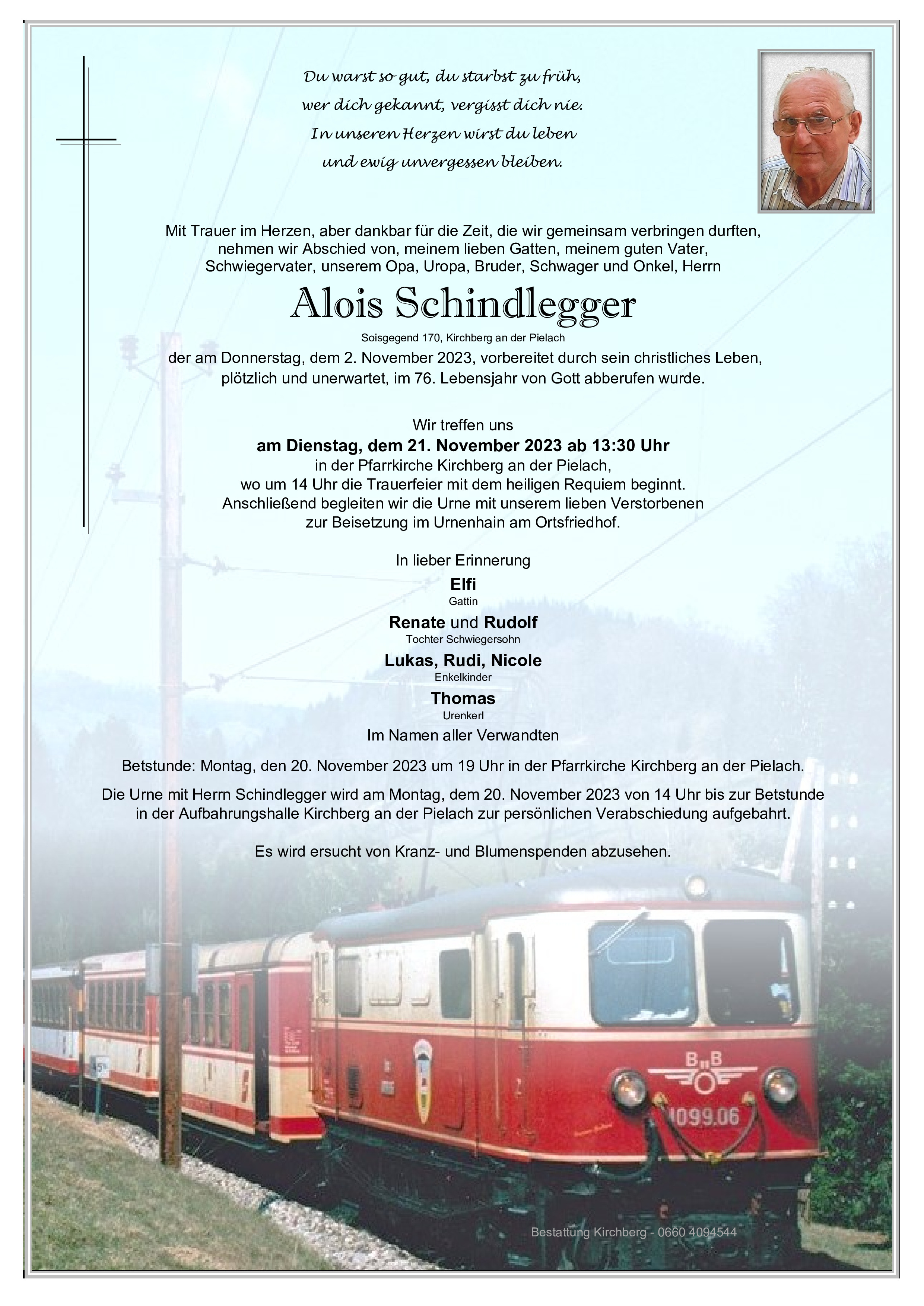 Traueranzeige von Alois Schindlegger