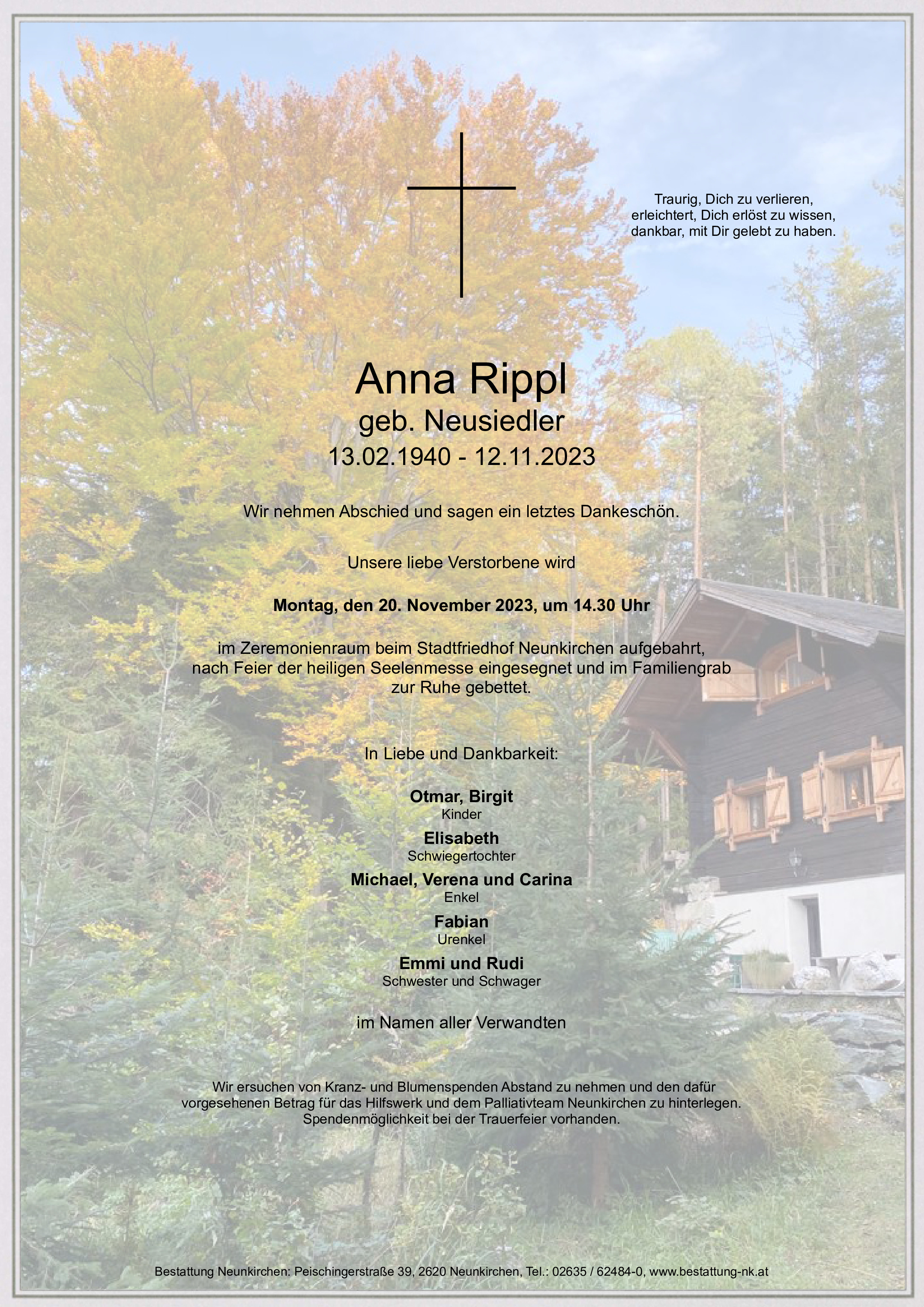 Traueranzeige von Anna Rippl