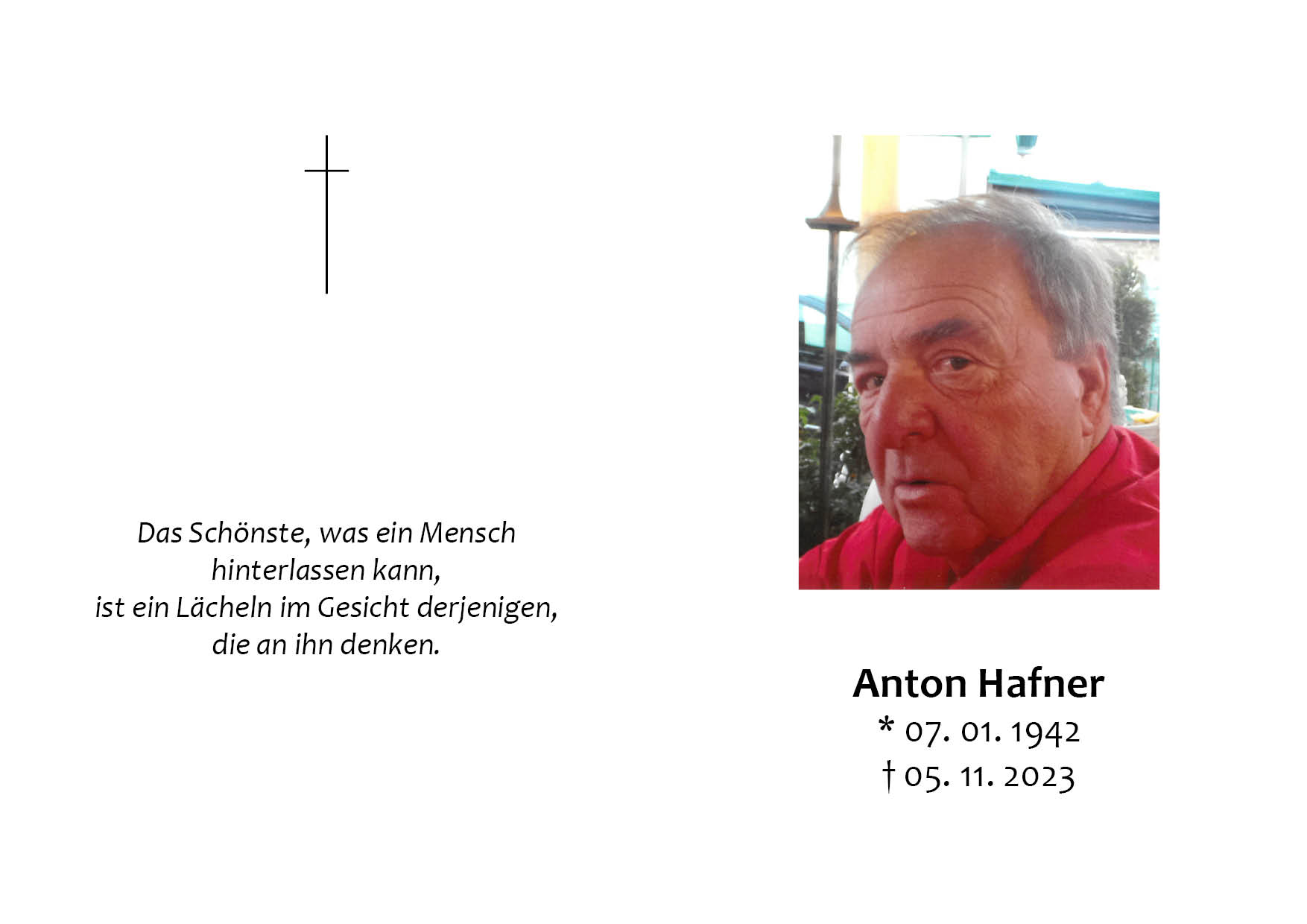 Traueranzeige von Anton Hafner