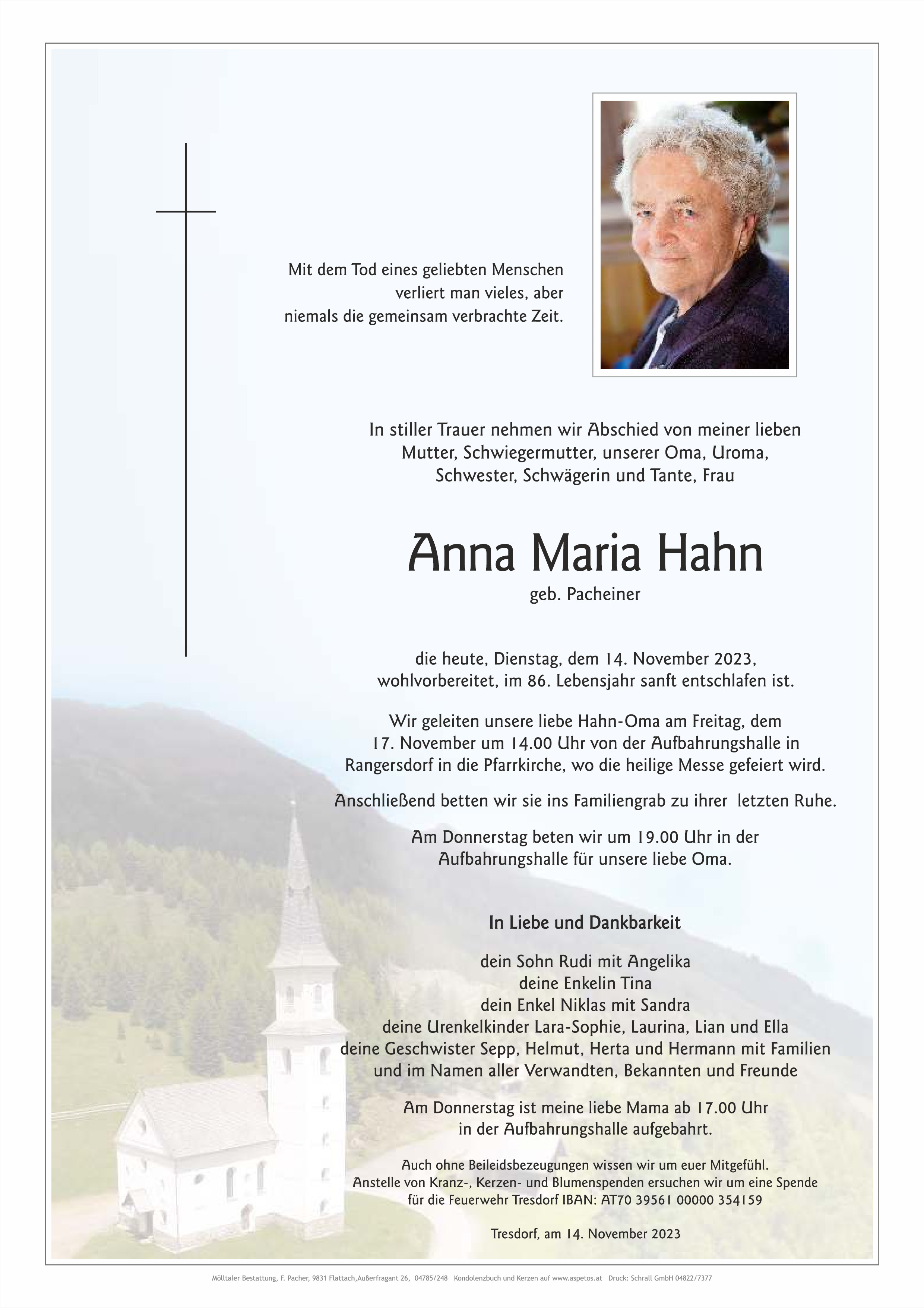 Traueranzeige von Anna Maria Hahn