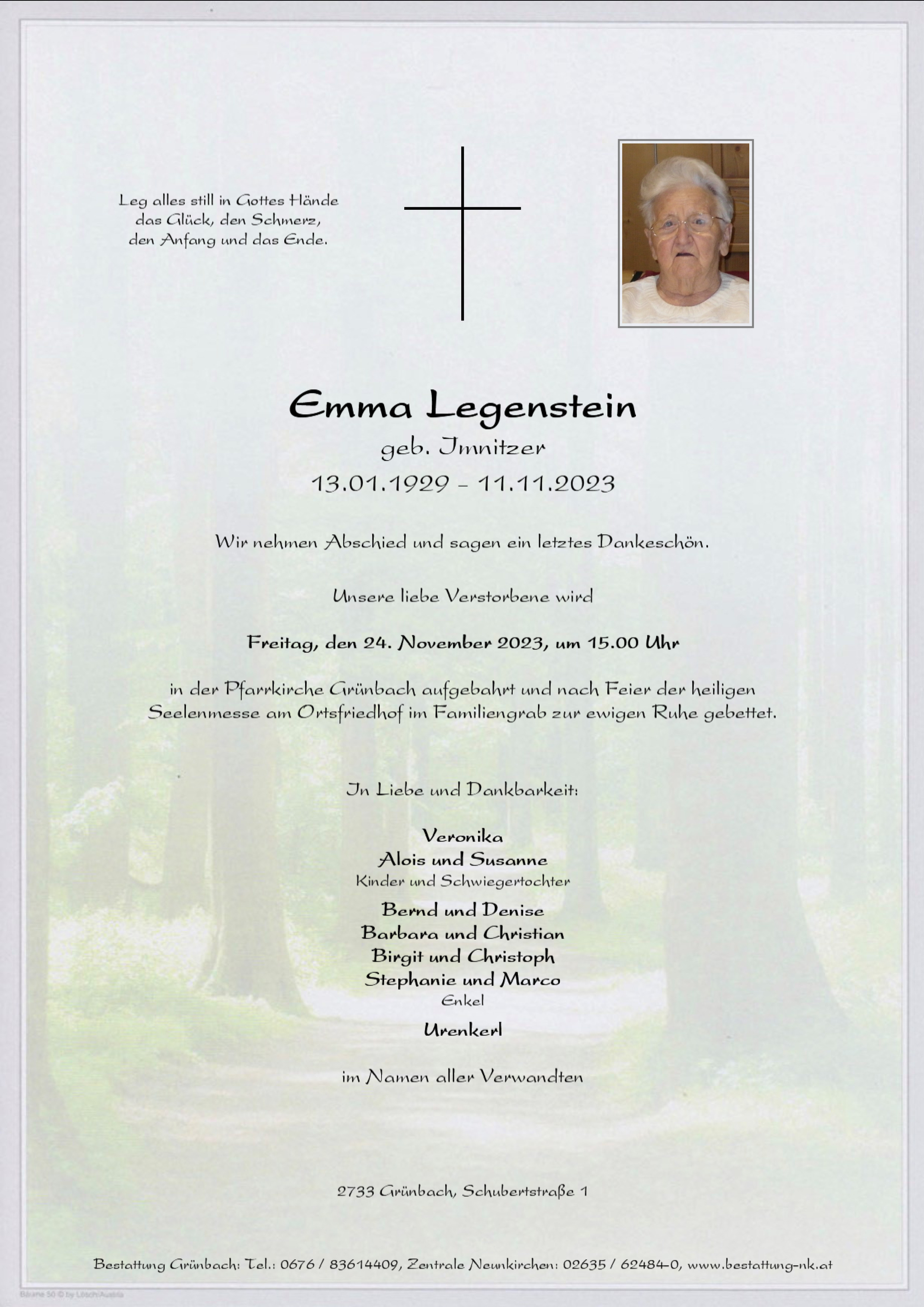 Traueranzeige von Emma Legenstein