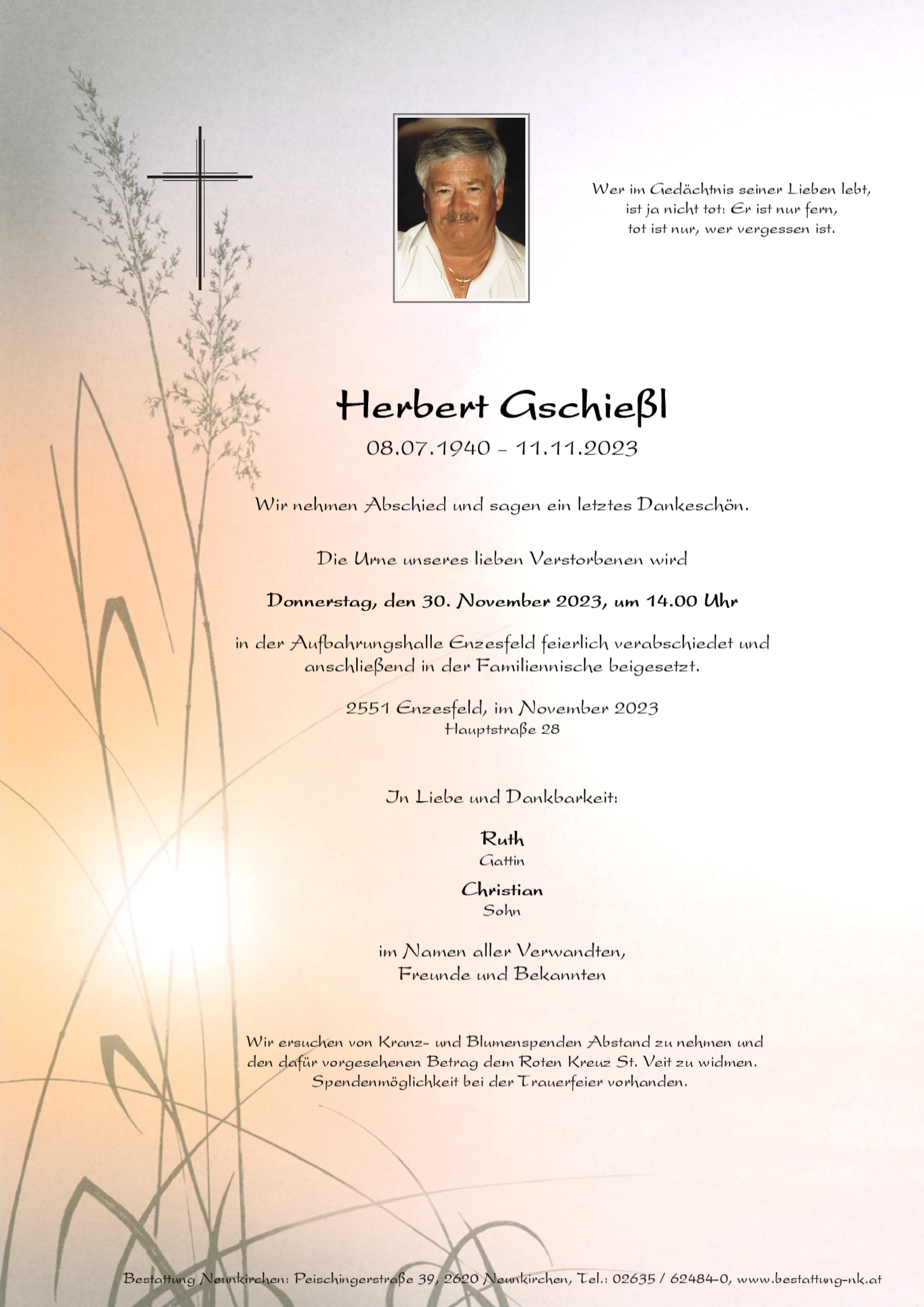 Traueranzeige von Herbert Gschießl