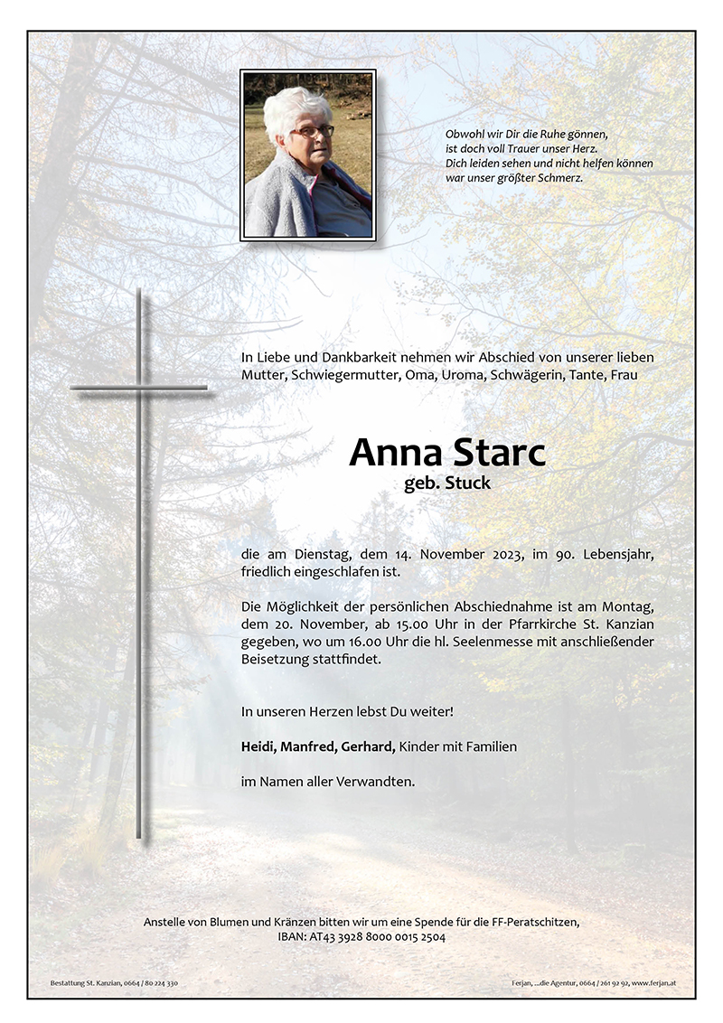 Traueranzeige von Anna Starc
