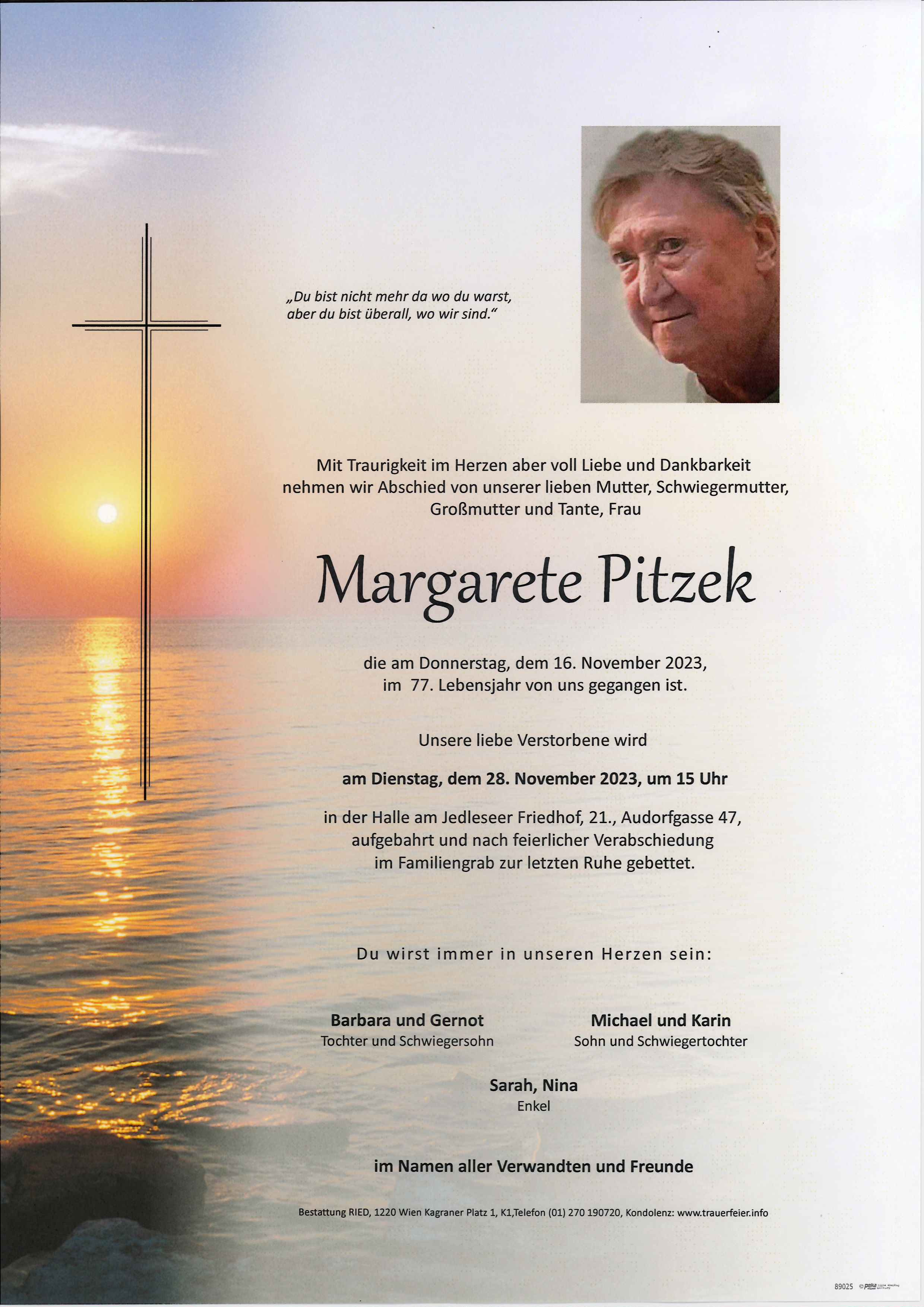 Traueranzeige von Margarete Pitzek