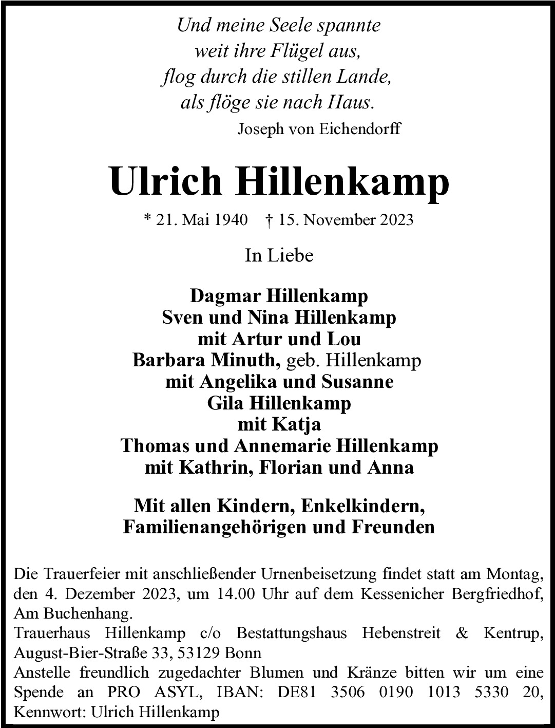 Traueranzeige von Ulrich Hillenkamp
