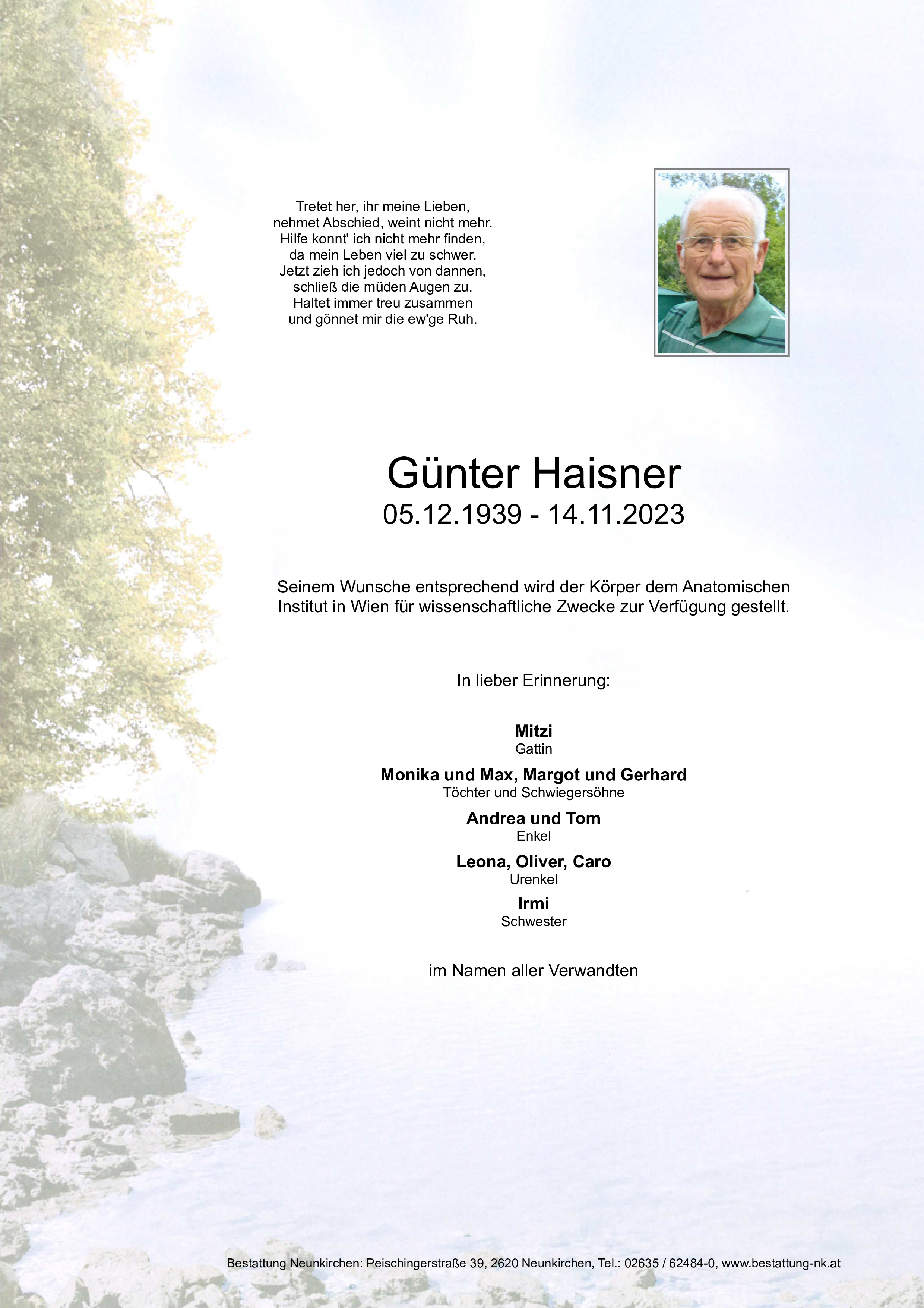 Traueranzeige von Günter Haisner