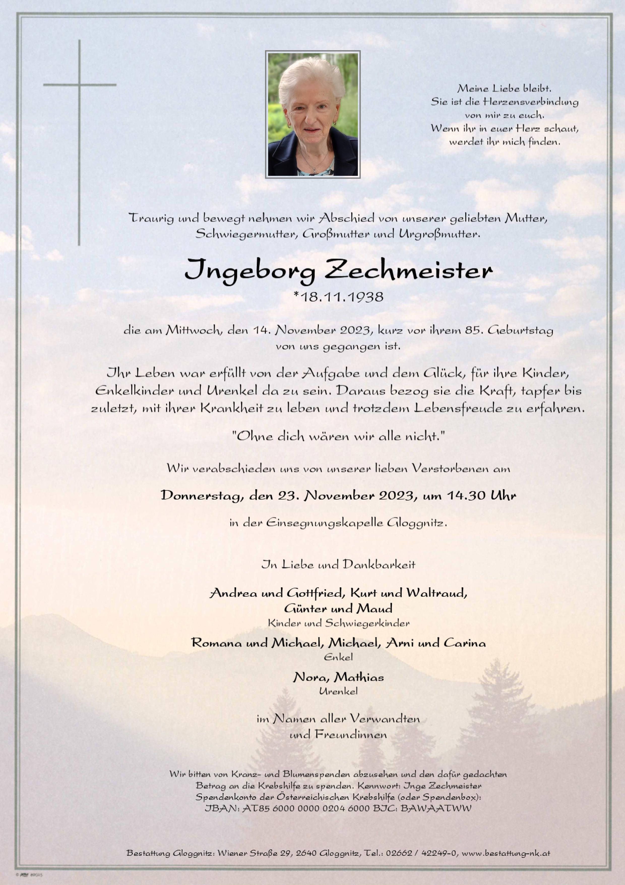 Traueranzeige von Ingeborg Zechmeister