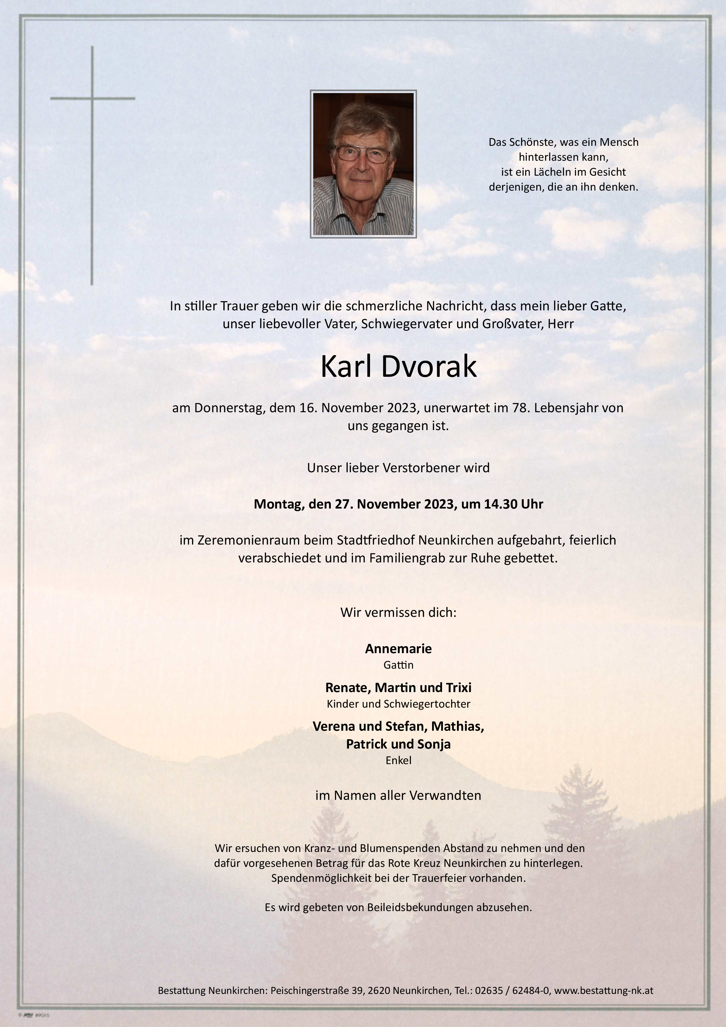 Traueranzeige von Karl Dvorak