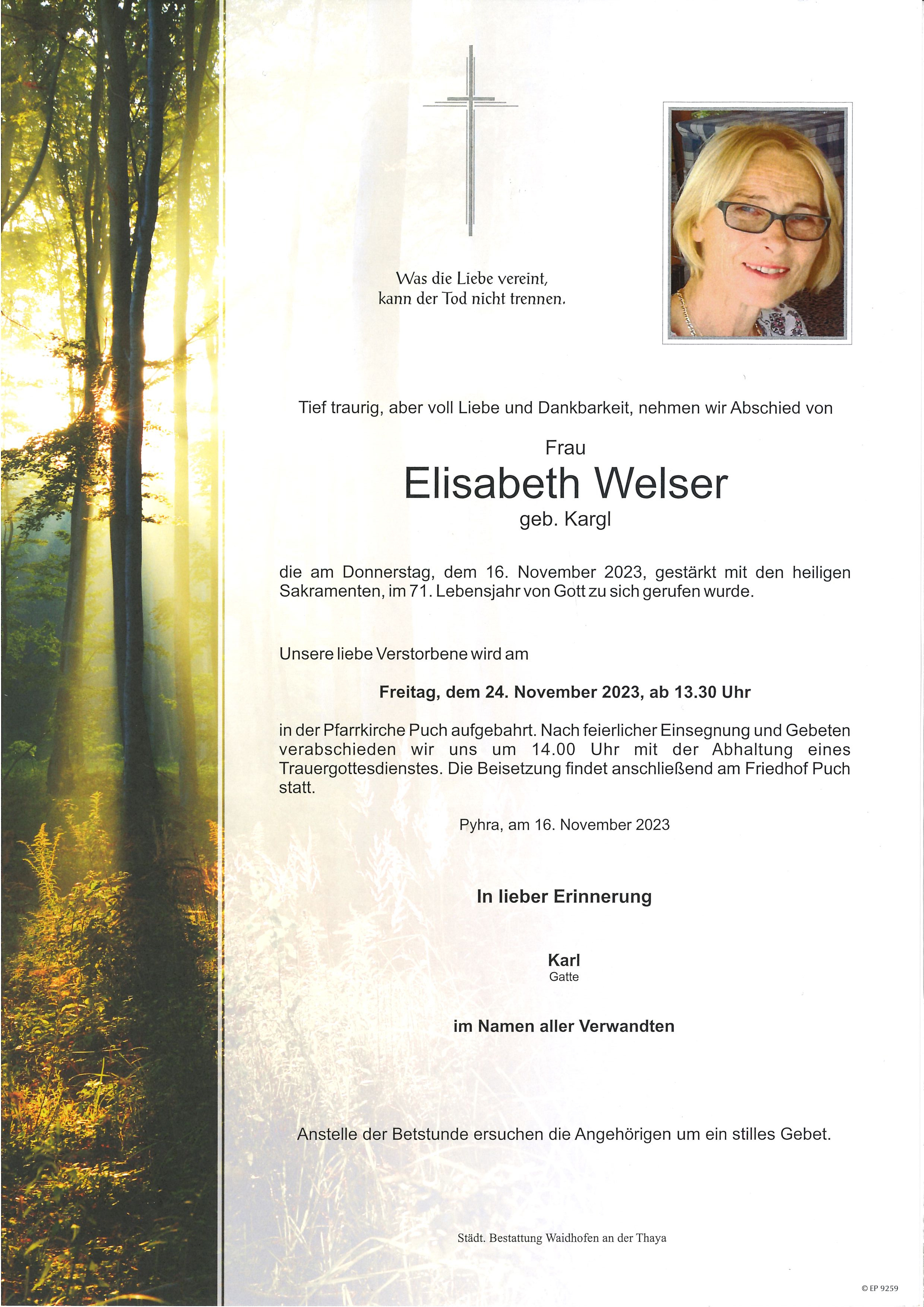Traueranzeige von Elisabeth Welser