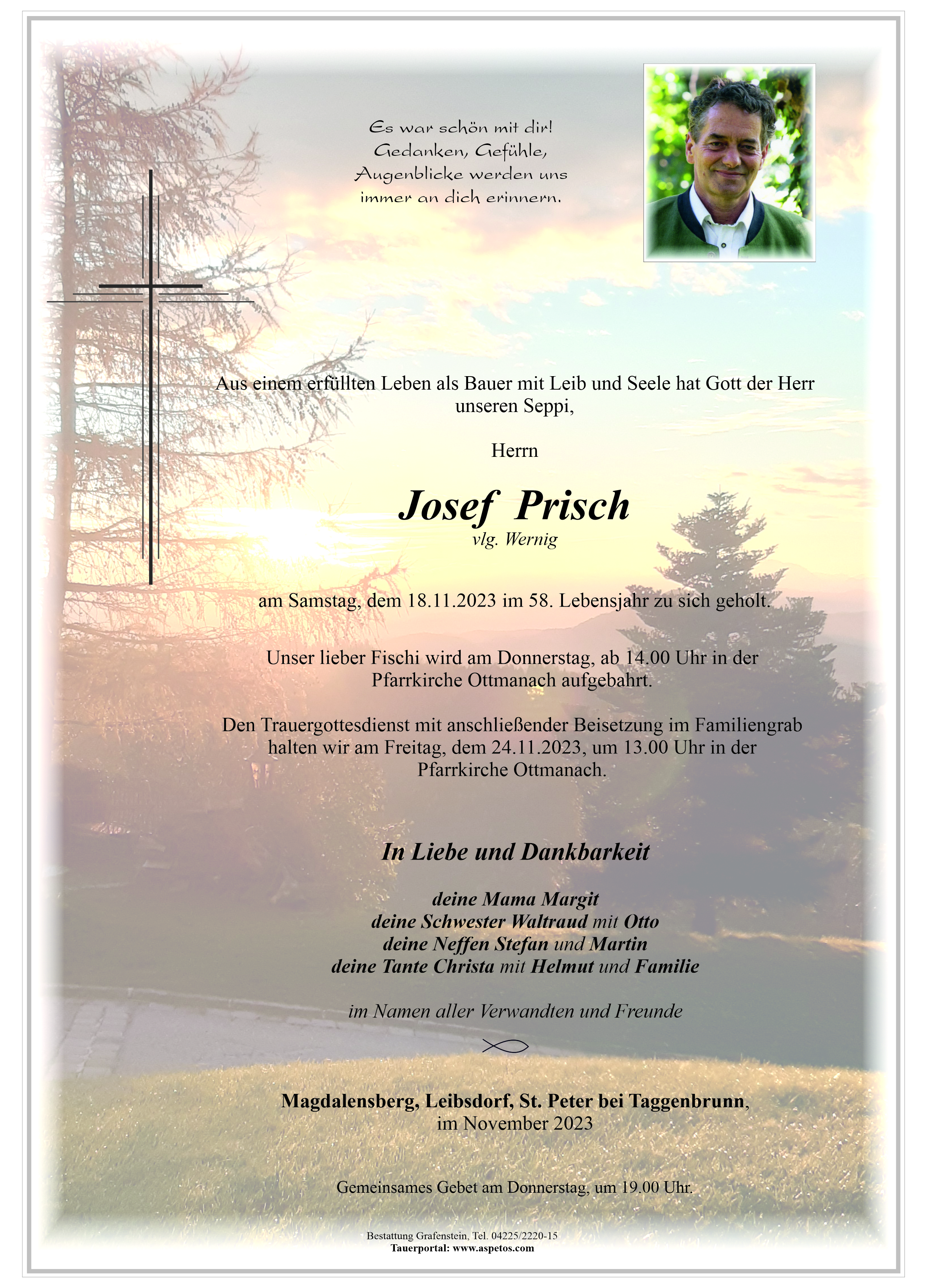 Traueranzeige von Josef Prisch