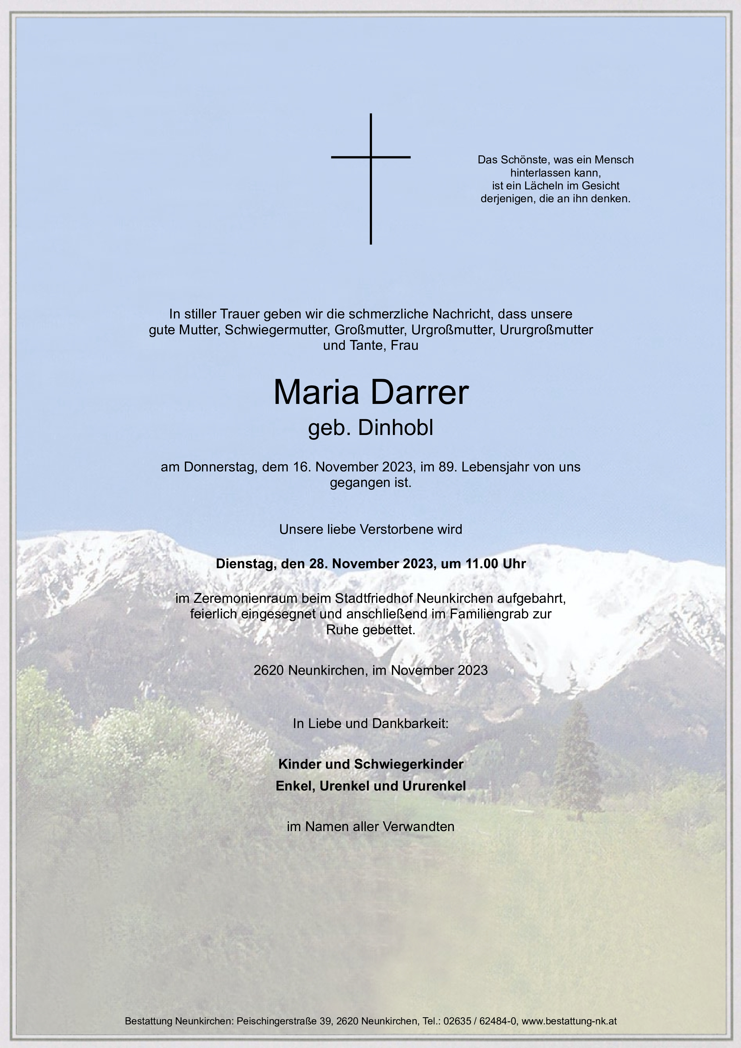 Traueranzeige von Maria Darrer