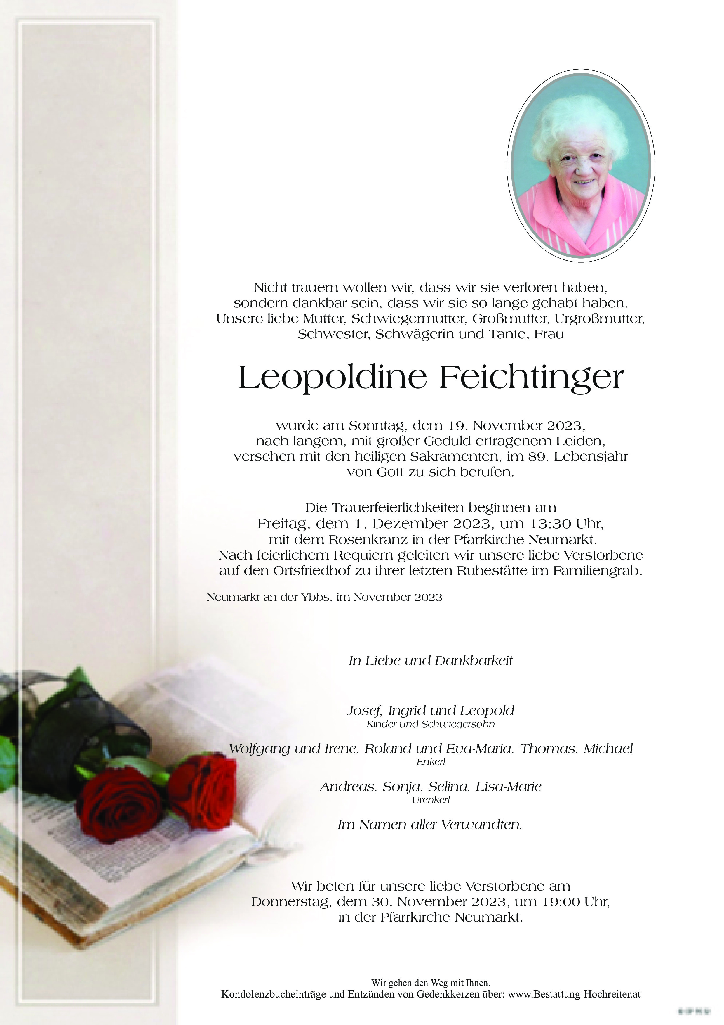 Traueranzeige von Feichtinger Leopoldine
